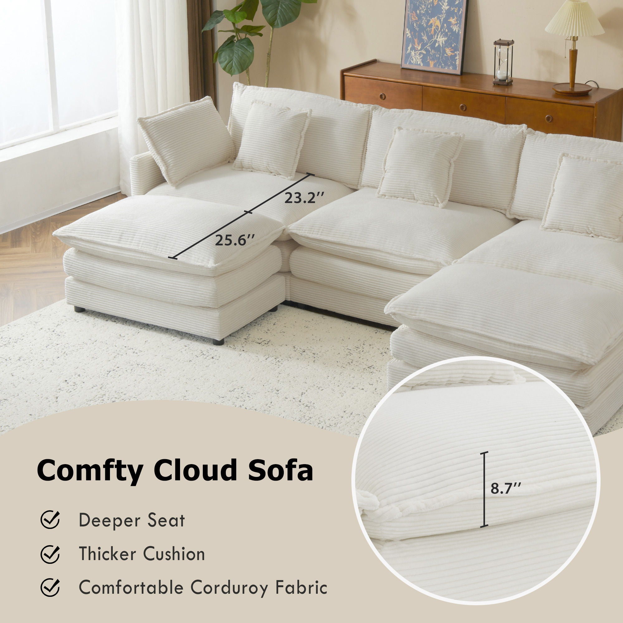 Modern Modular Sectional Sofa With Side Storage Pockets For Living Room