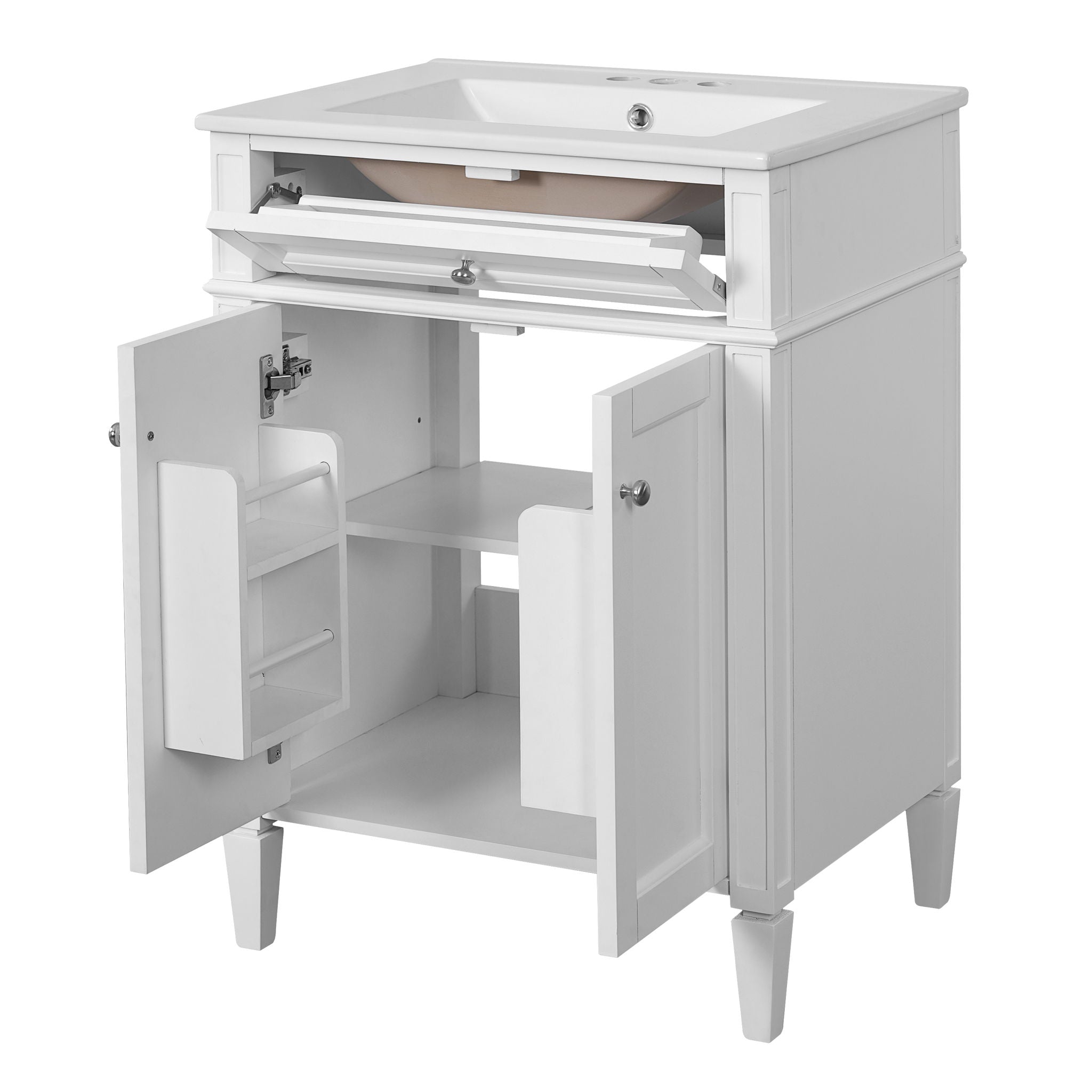 Bathroom Vanity With 2 Doors And Tip Out Drawer, Soft Closing Hinges