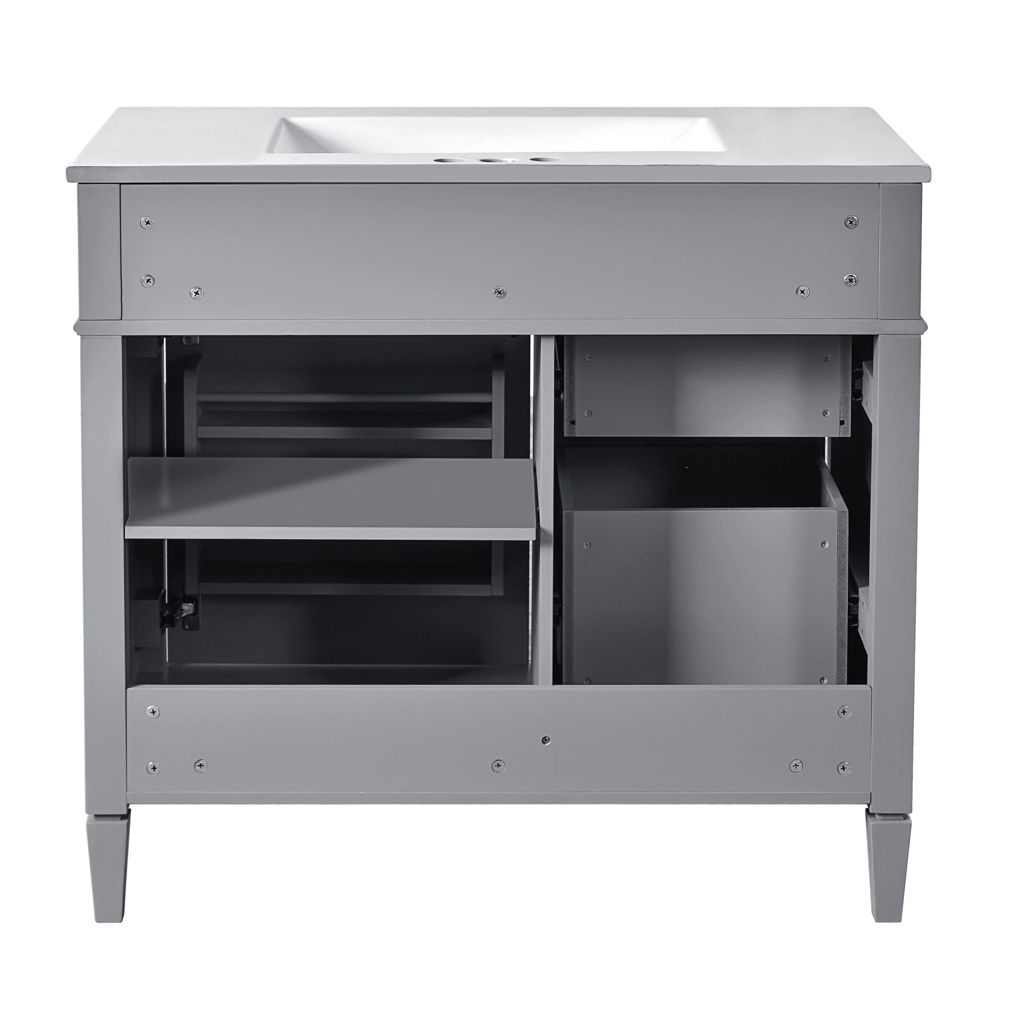 Bathroom Vanity With Mirror Cabinet, Single Sink With 2 Soft Closing Doors And 4 Drawers