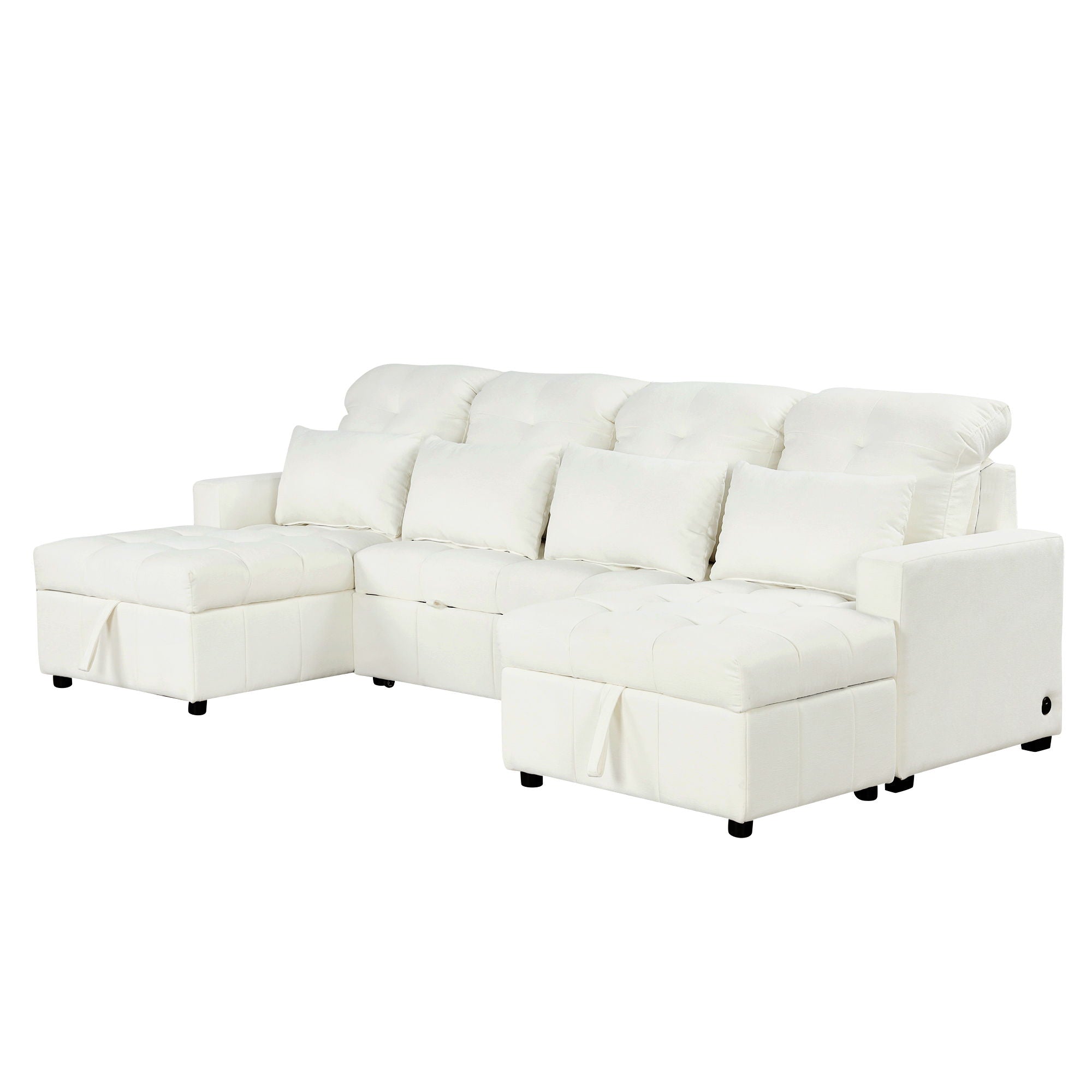 Oversized U-Shaped Versatile Sectional, Pull-Out Sofa Bed With Double Storage Chaise Lounges And 2 USB Ports For Living Room