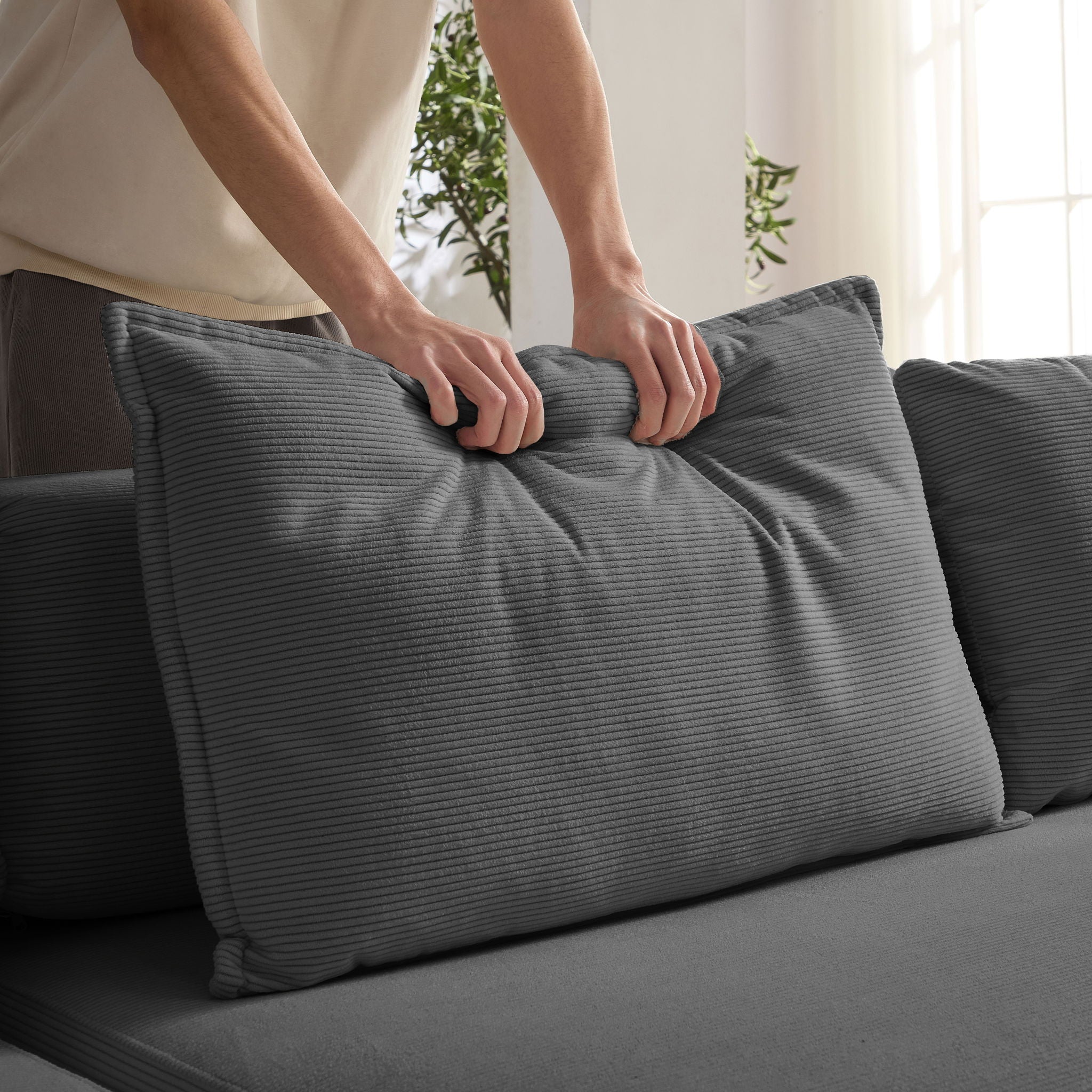 Modular L Shaped Floor Living Room Sofa Set With 6 Pillows