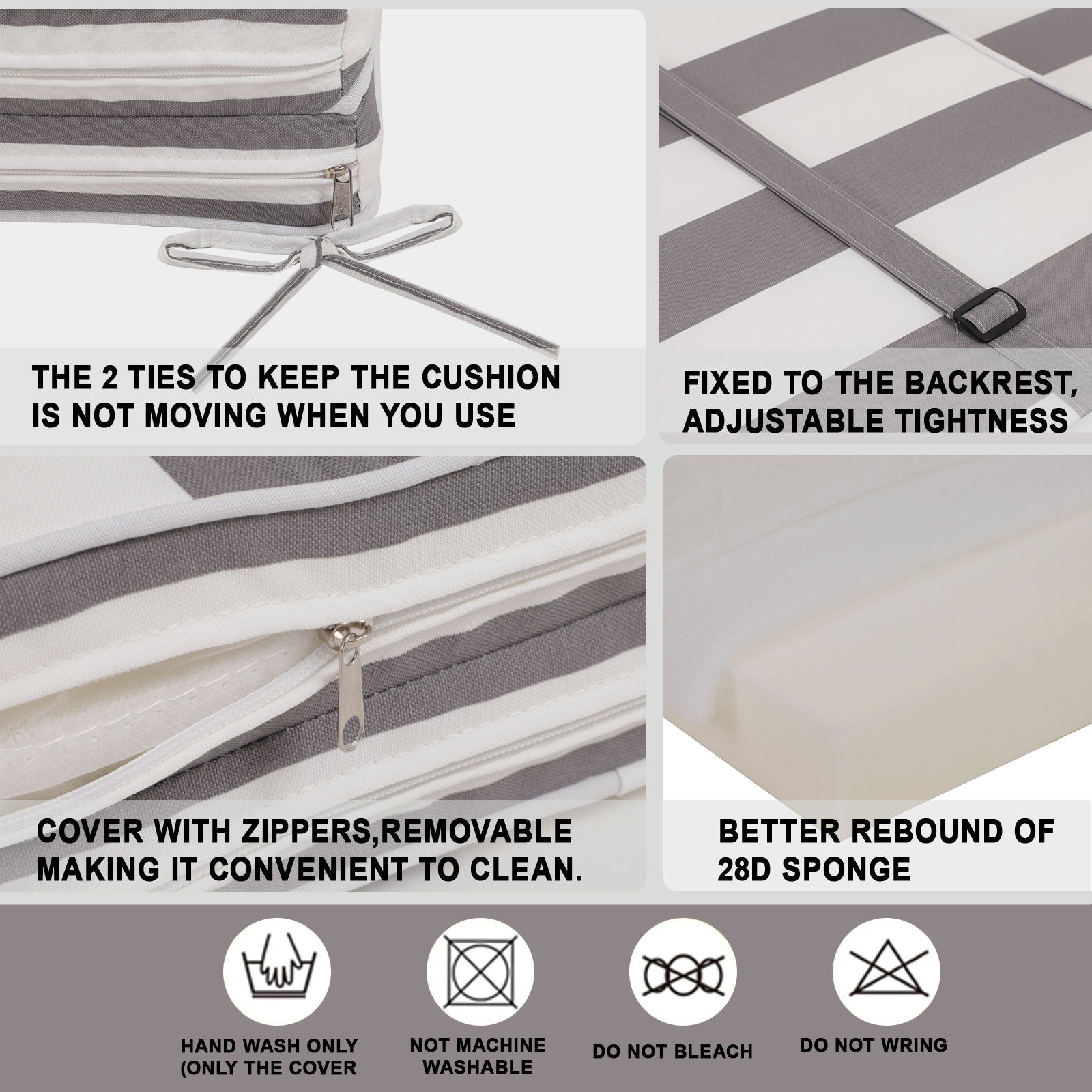 2 Pieces Set Outdoor Lounge Chair Cushion Replacement Patio Furniture Seat