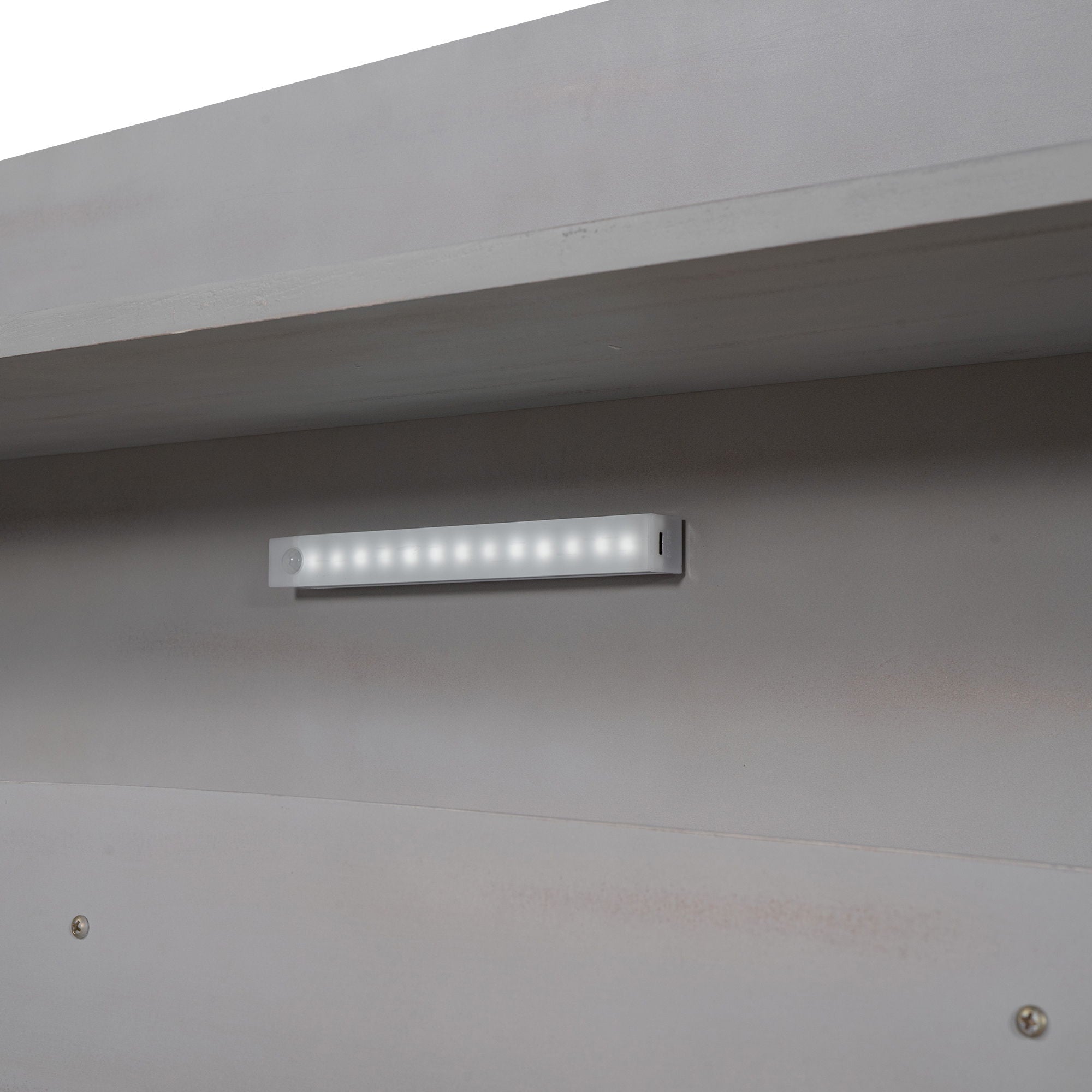 Wood Platform Bed With Built In LED Light, Storage Headboard And Guardrail