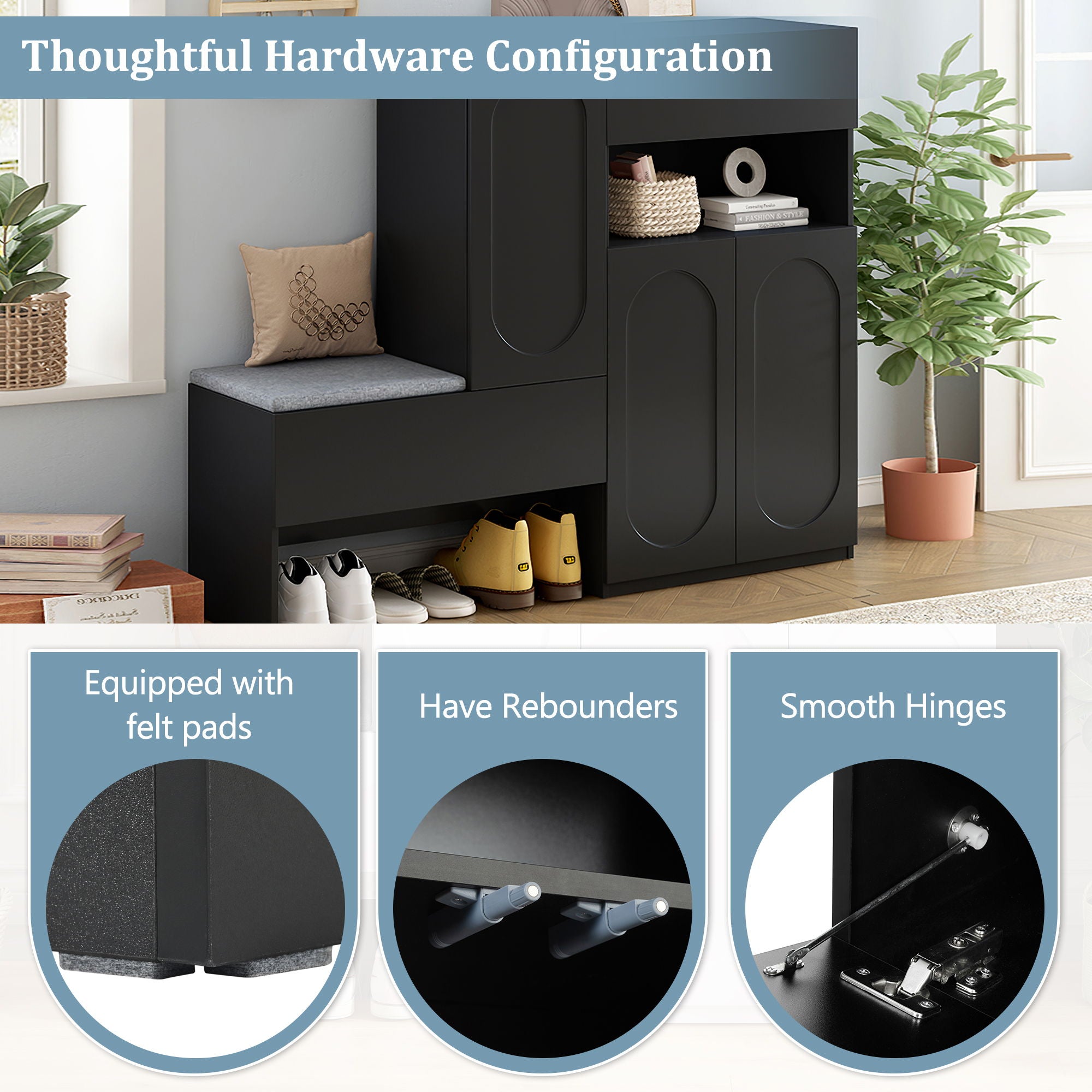 Elegant 2 In 1 Shoe Cabinets With Soft Cushion Versatile Shoe Rack Organizer With Adjustable Shelves