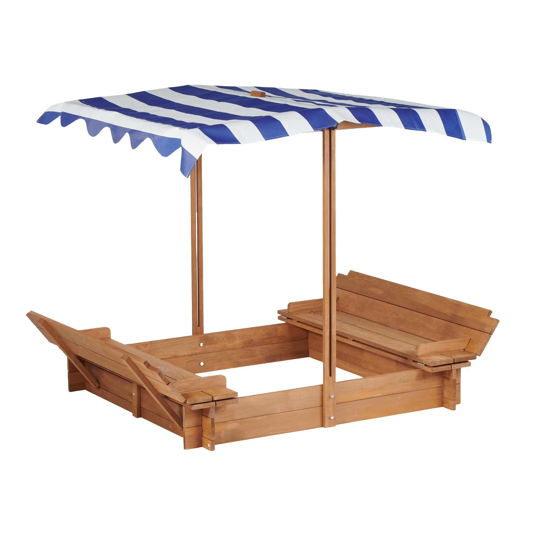 Kids Sandbox With Adjustable Cover, Sand Box With 2 Foldable Bench Seats, Outdoor Sandpit For Backyard Play - Light Brown