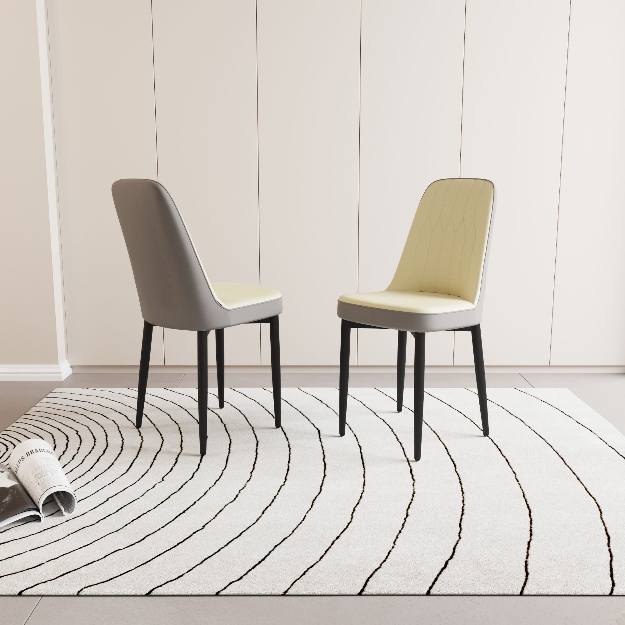 Modern Dining Chair With Cushions And Metal Legs