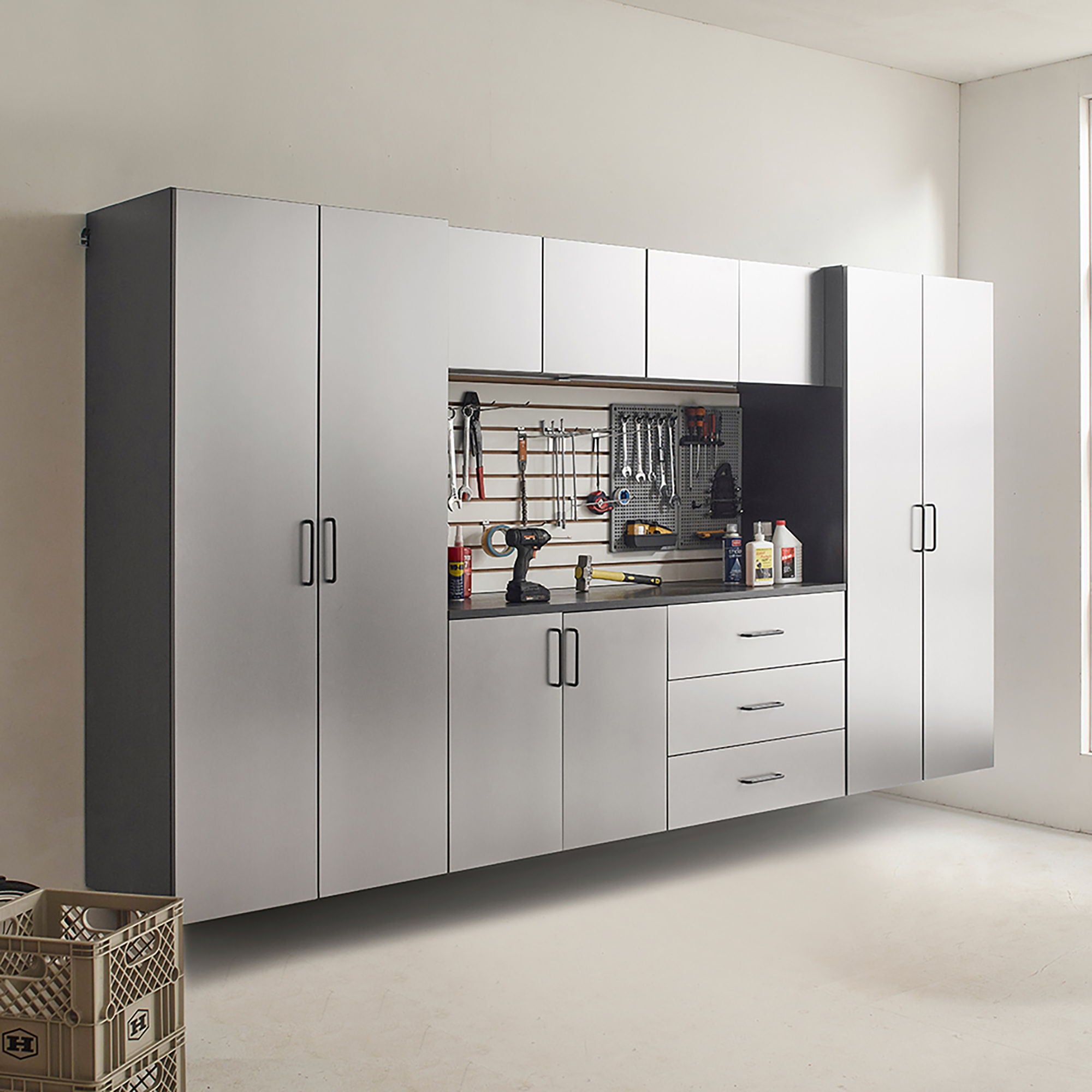 Astro Series - Metal Wall Mounted Base Door Storage Cabinet - Metallic Gray