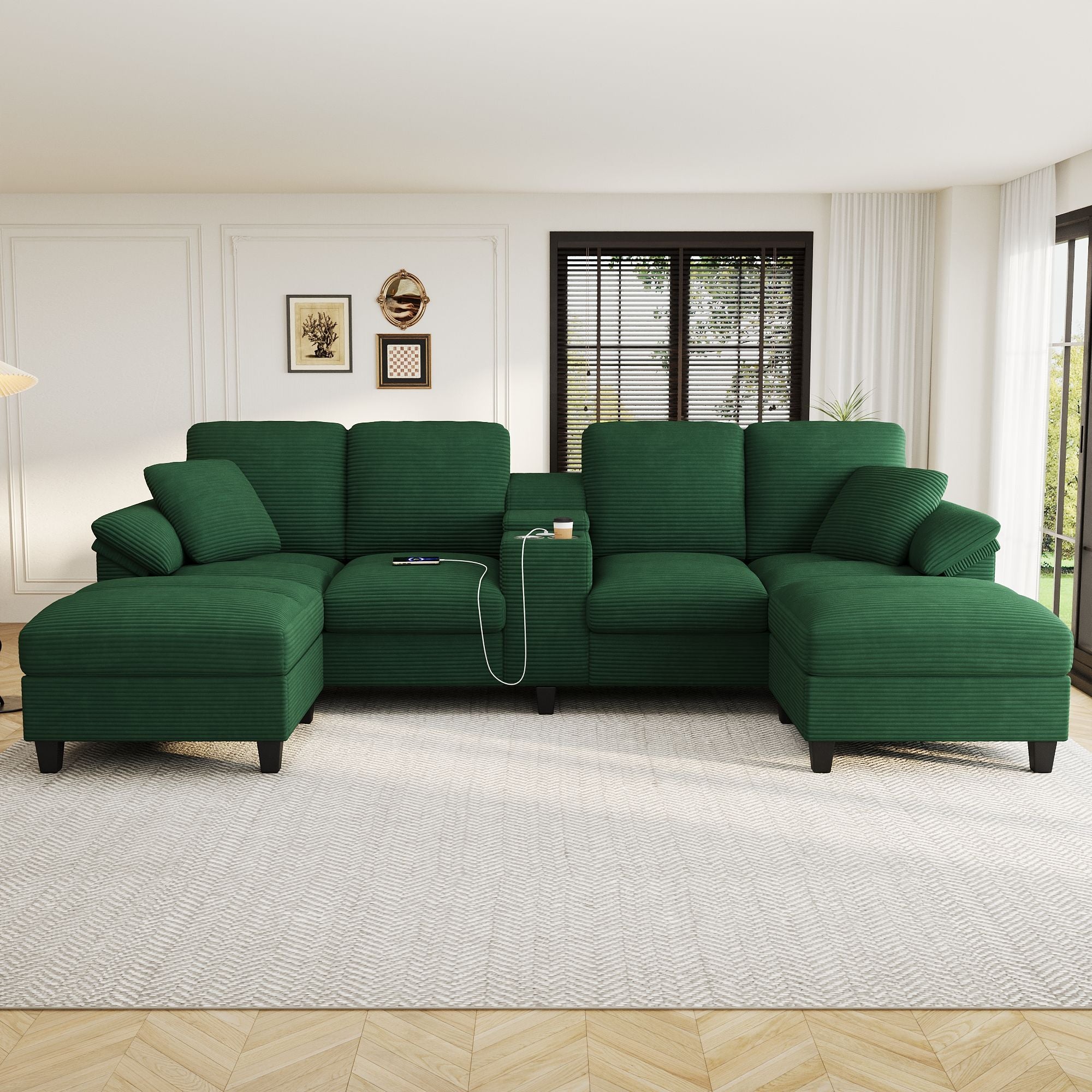 Modern U-Shaped Sectional Sofa With Storage Ottomans