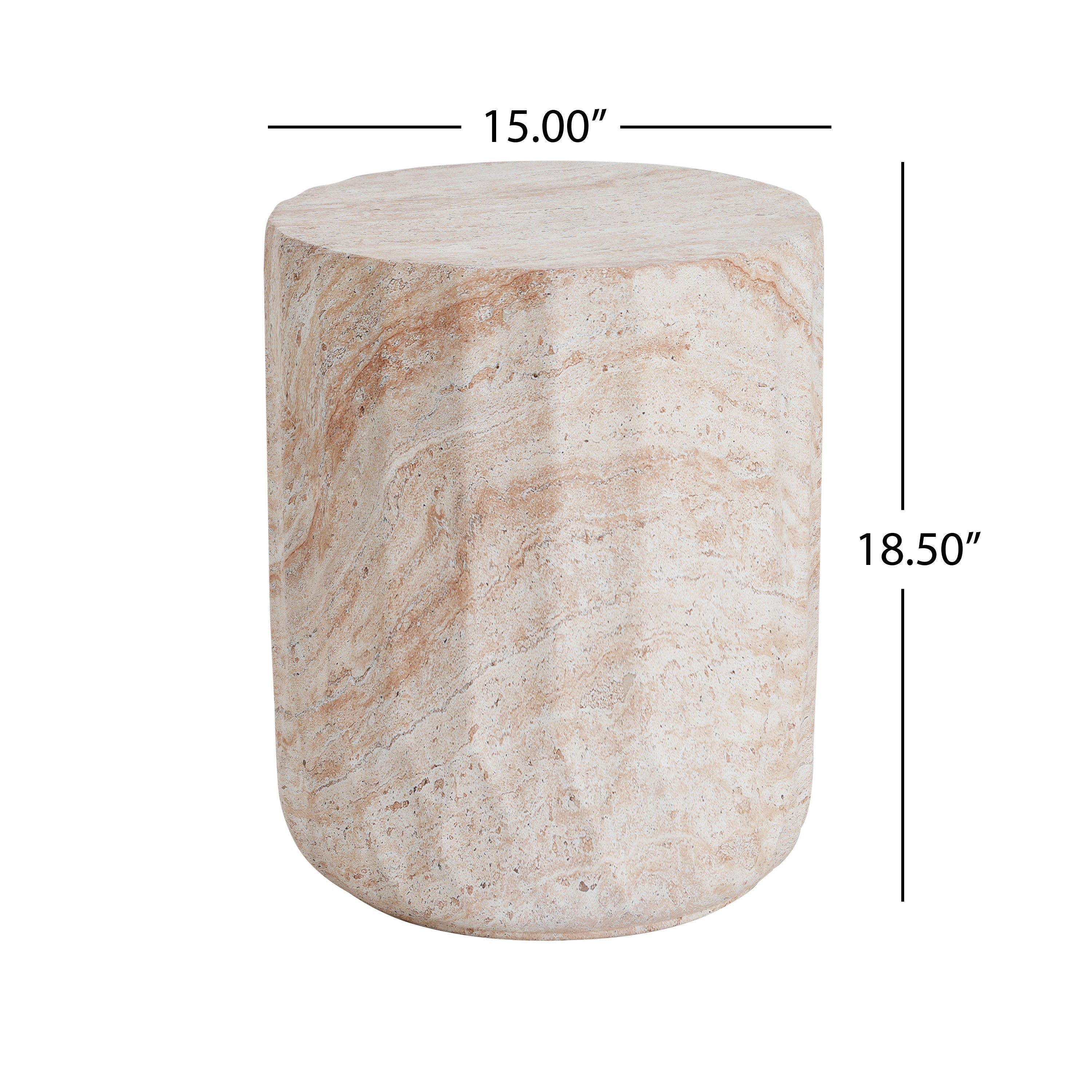 Elegant Indoor/Outdoor Lightweight Concrete Cylinder Side Table with Travertine Finish