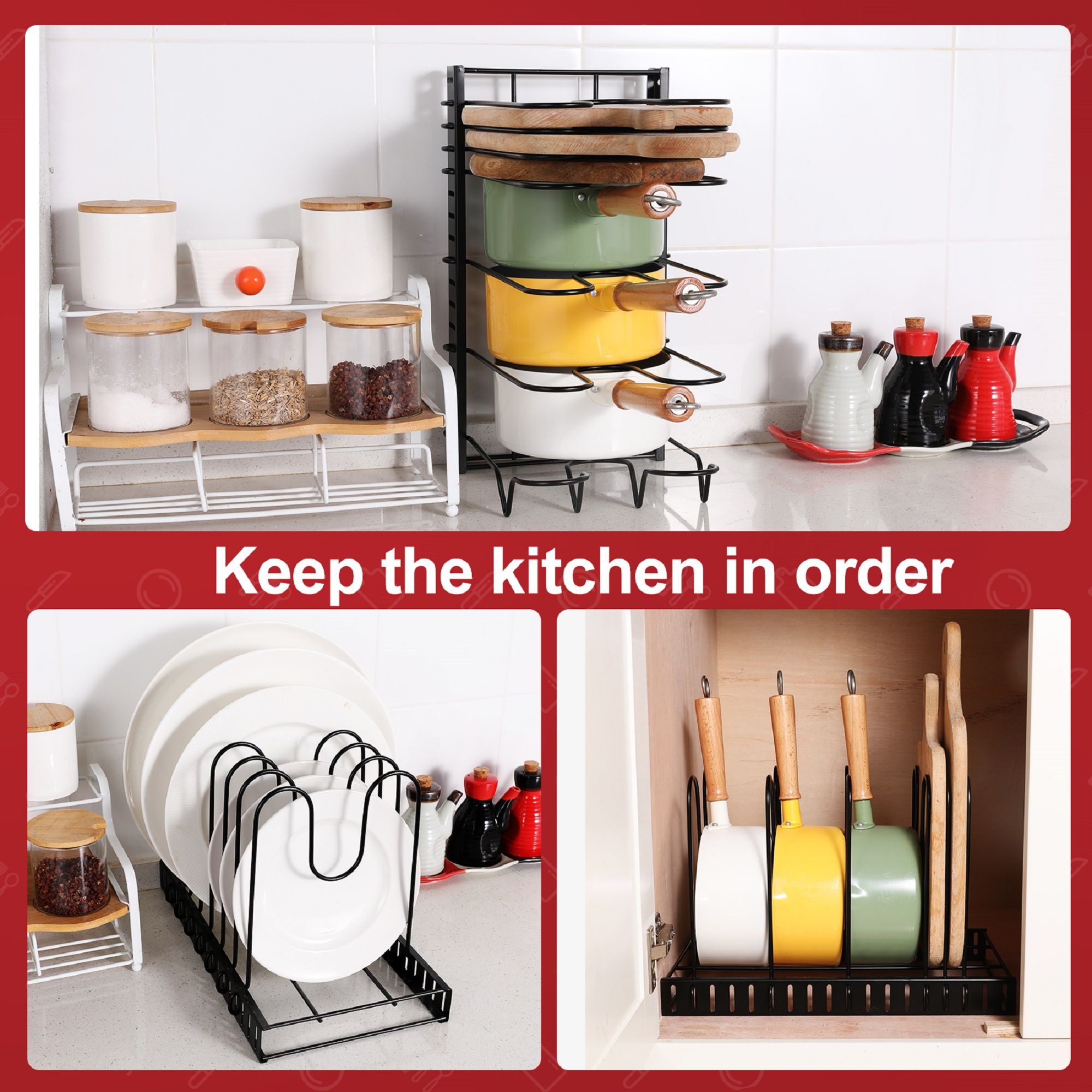 Adjustable Pot Rack Kitchen Storage Organizer - Black