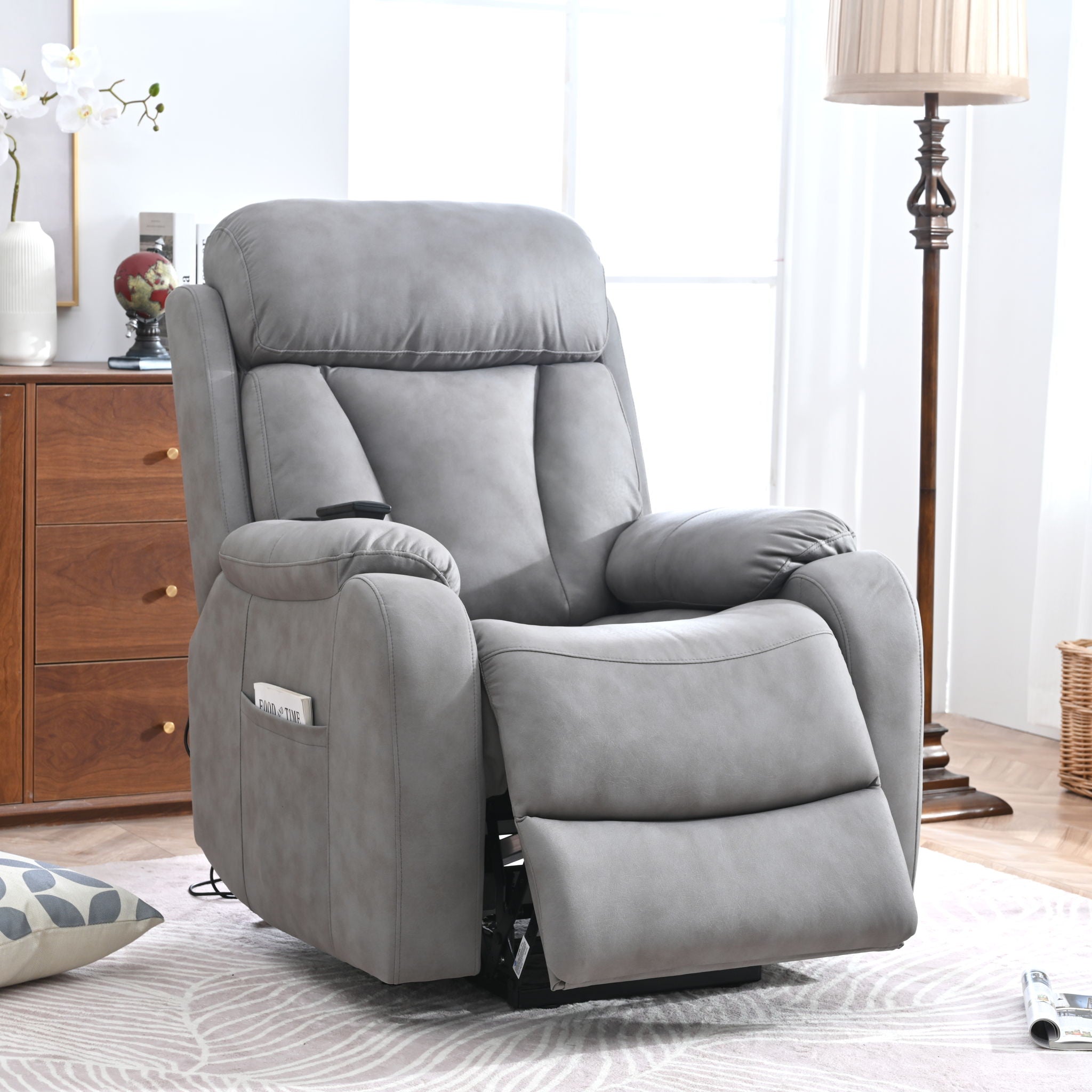 Electric Power Lift Recliner Chair, Fabric Recliner Chair, Home Theater Seating, Living Room Chair, Side Pocket, Remote Control - Light Gray - Best Buy Furniture