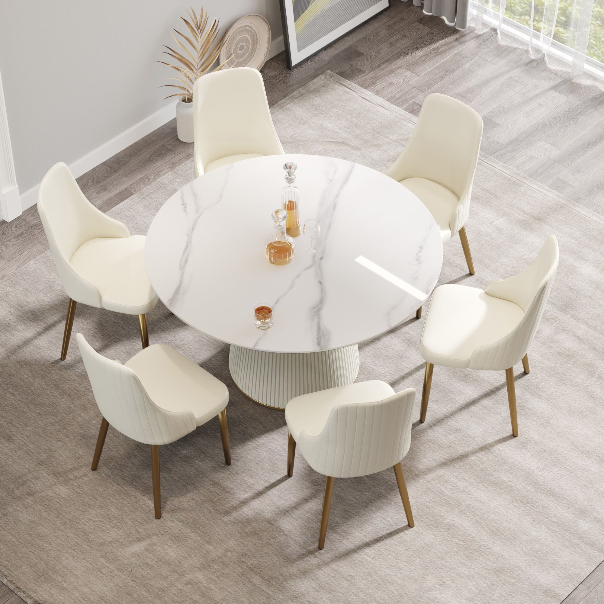 Modern Artificial Stone Round Plywood Base Dining Table, Can Accommodate 6 People, (Not Including Chairs) - White / Beige - Best Buy Furniture