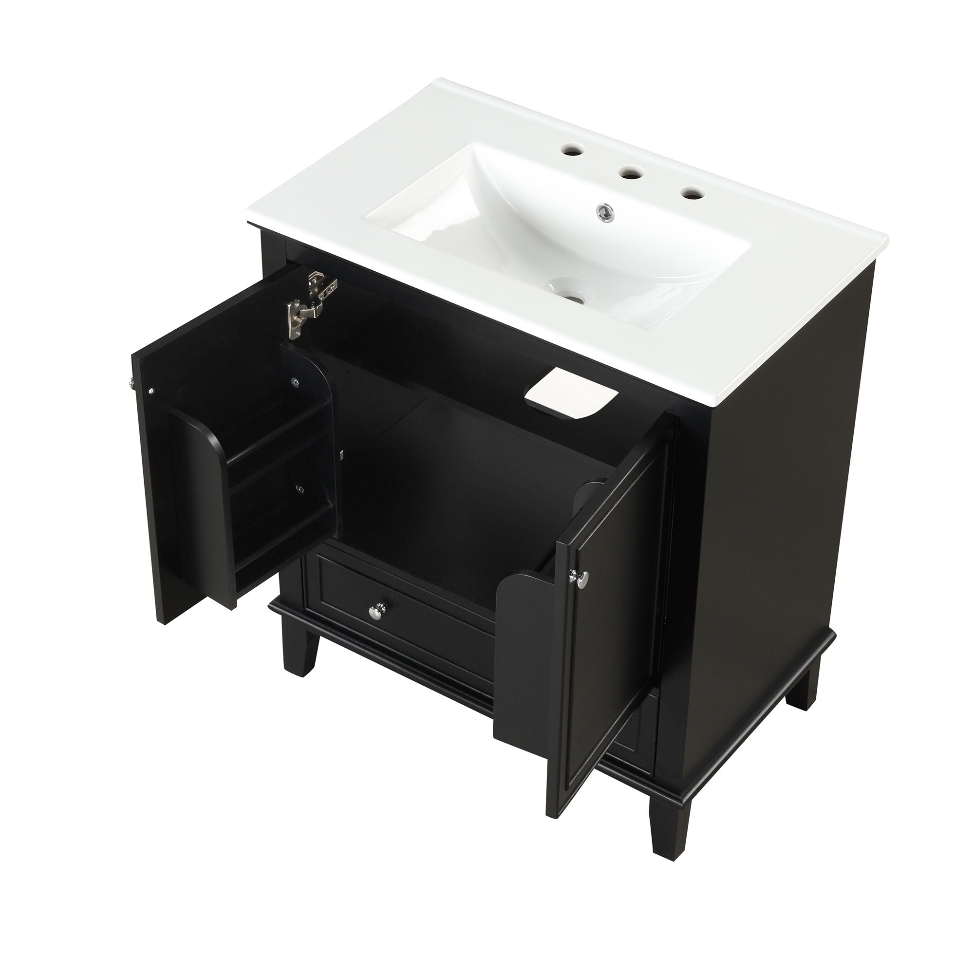 30" Bathroom Vanity With Sink Combo, Multi Functional Bathroom Cabinet With Doors And Drawer - Black