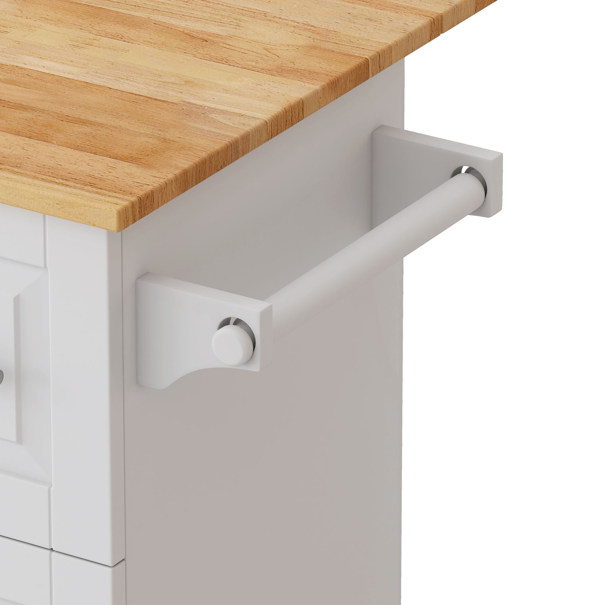 Kitchen Island Cart With 2 Door Cabinet, 3 Drawers, Spice Rack & Towel Rack - White