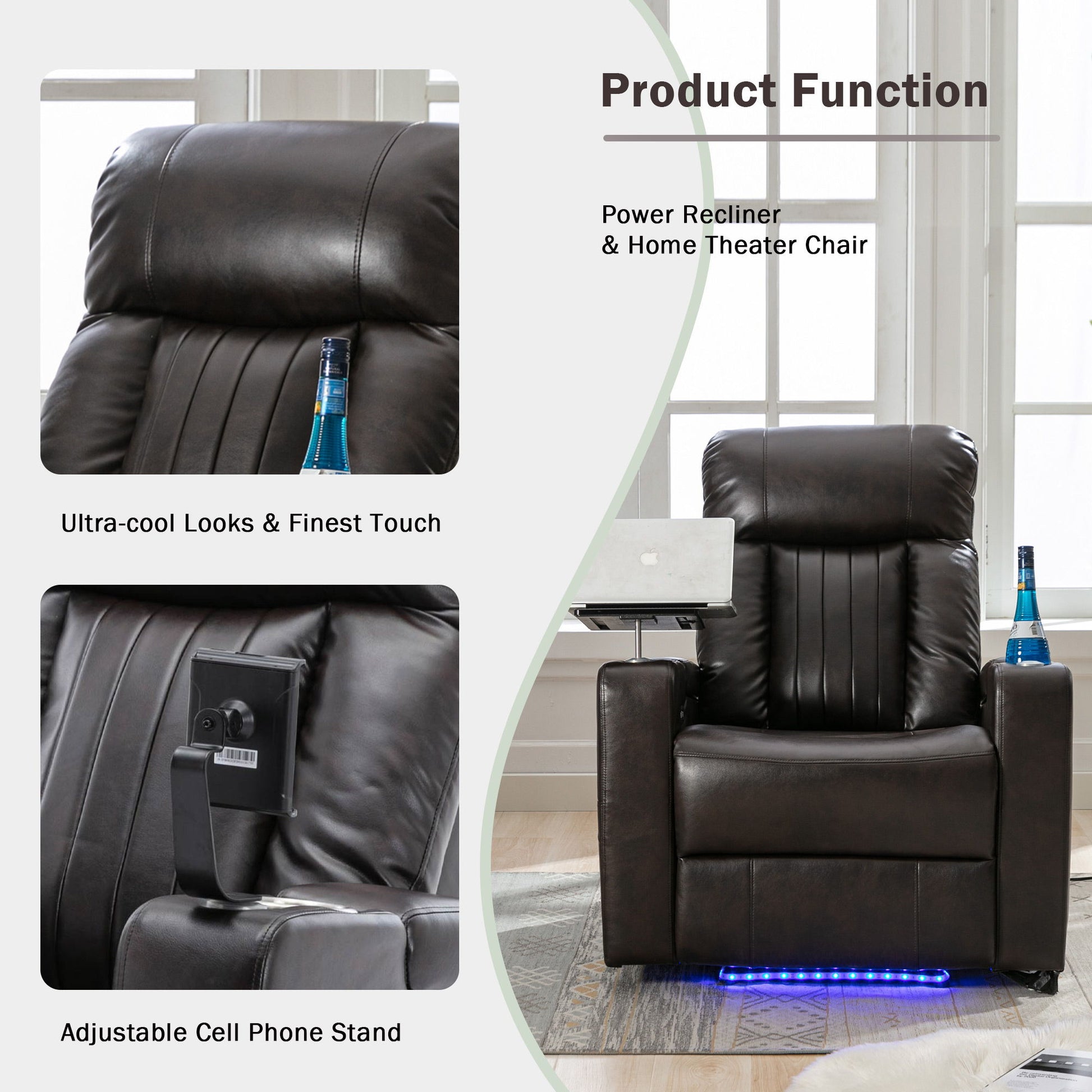 Power Recliner With Storage Arms, Cupholders, Swivel Tray Table And Cell Phone Stand - Brown - Best Buy Furniture