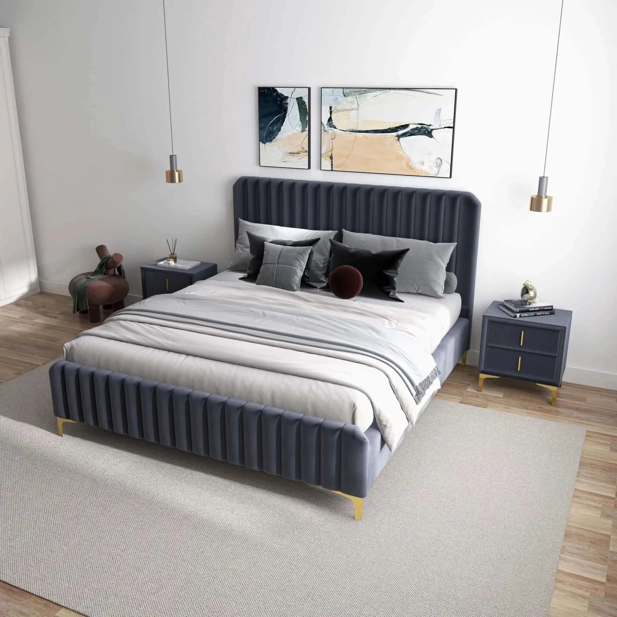Bethany - Queen Upholstered Platform Bed - Gray