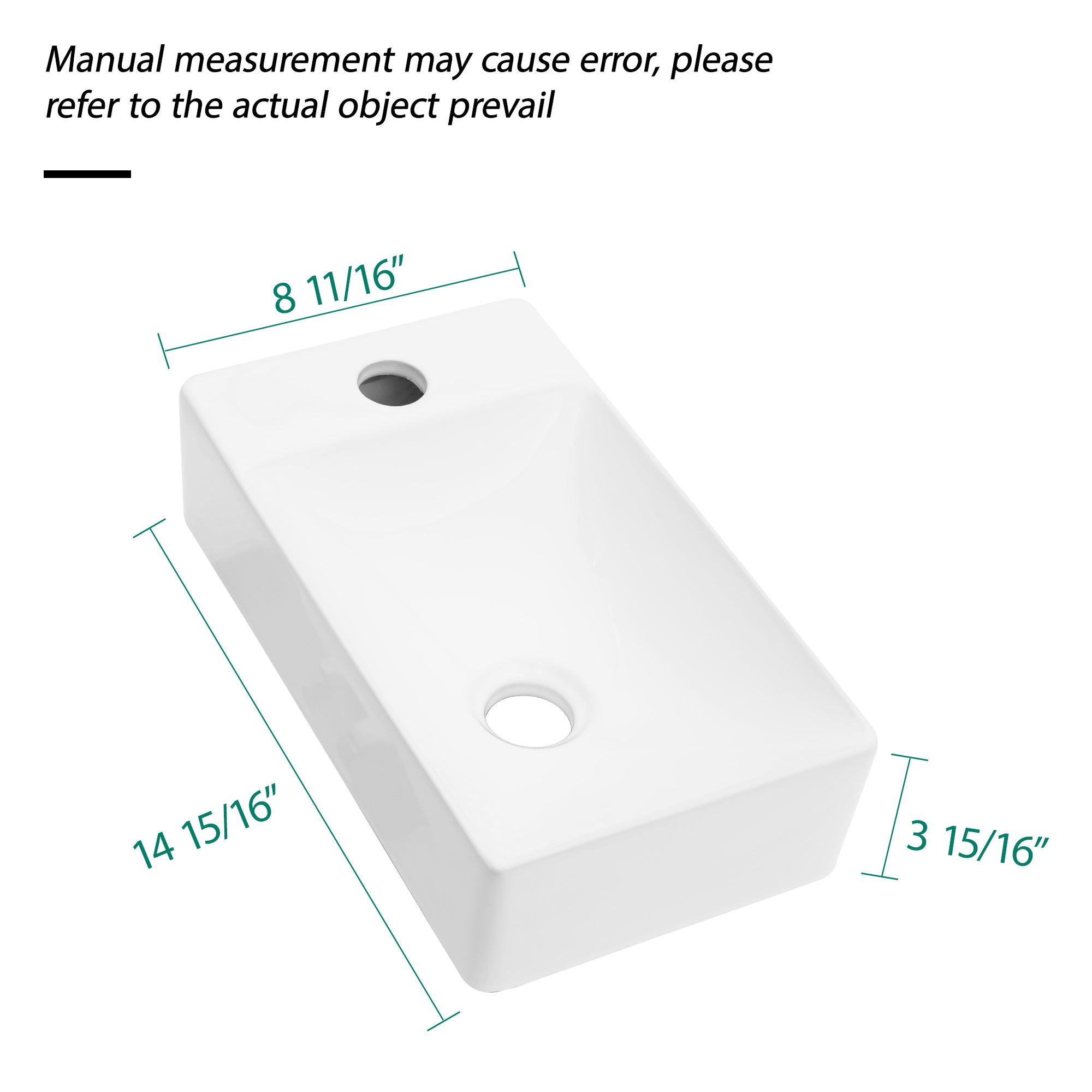 Modern Ceramic Rectangle Wall Mount Bathroom Sink With Single Faucet Hole