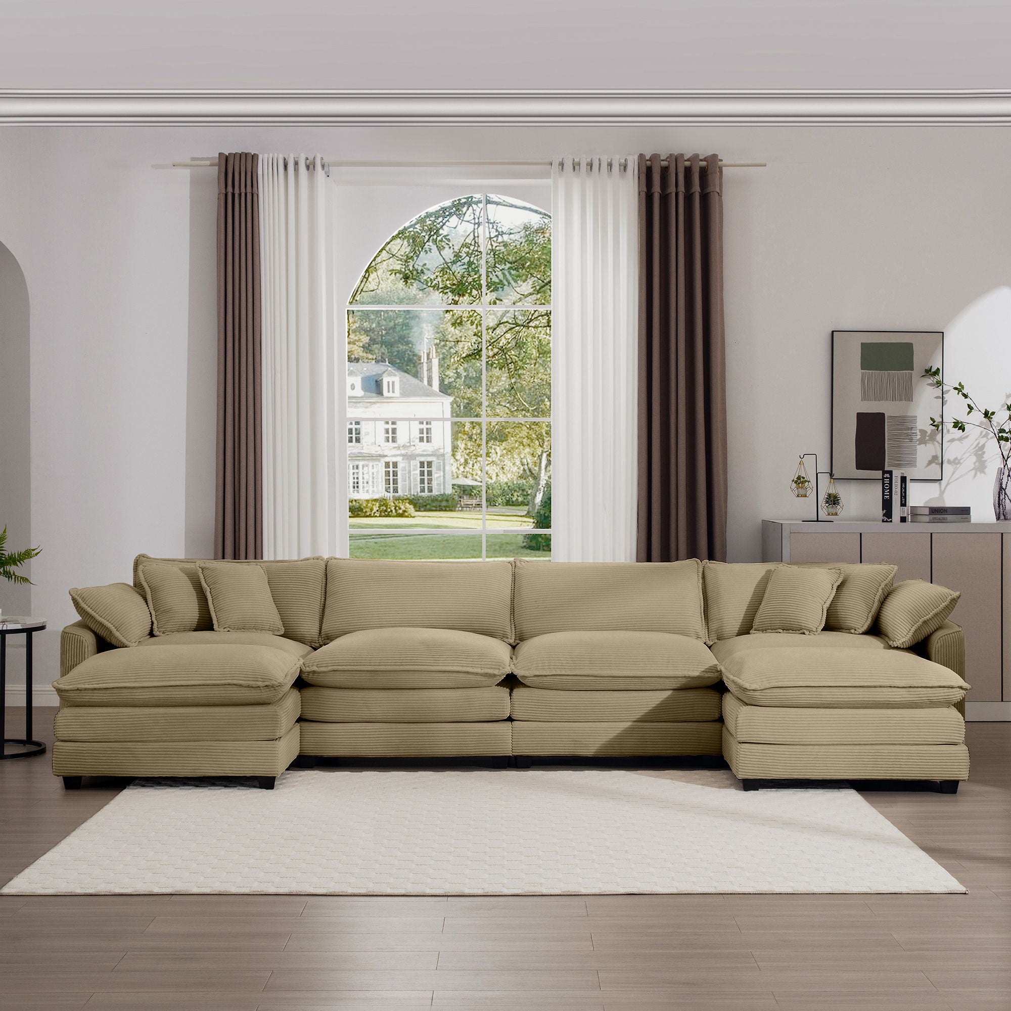 Modern Oversized Modular Cushion Sofa With Ottoman, Low Back, Deep Seating Sofa Set