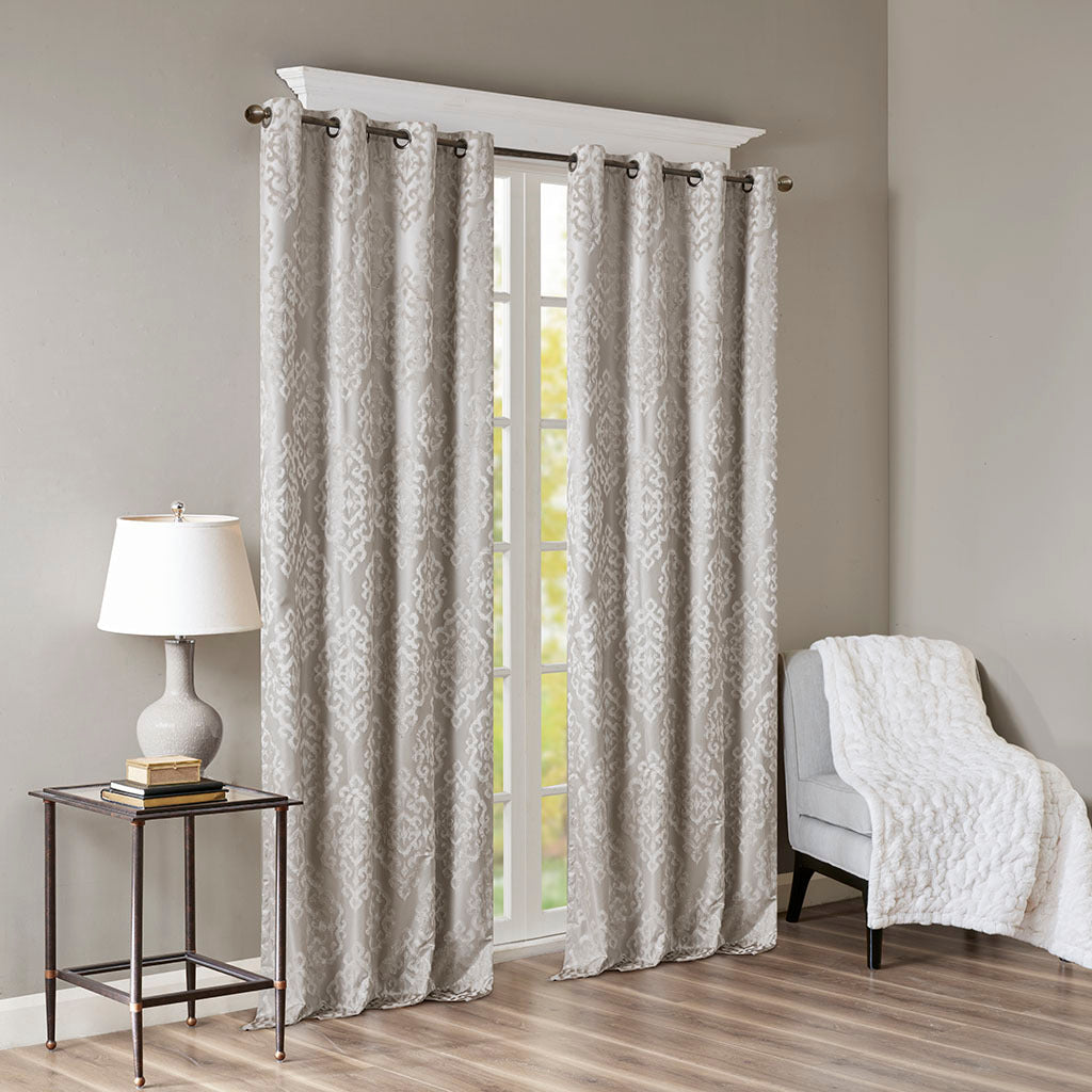 Knitted jacquard damask total blackout grommet top curtain panel (only 1 pc panel)