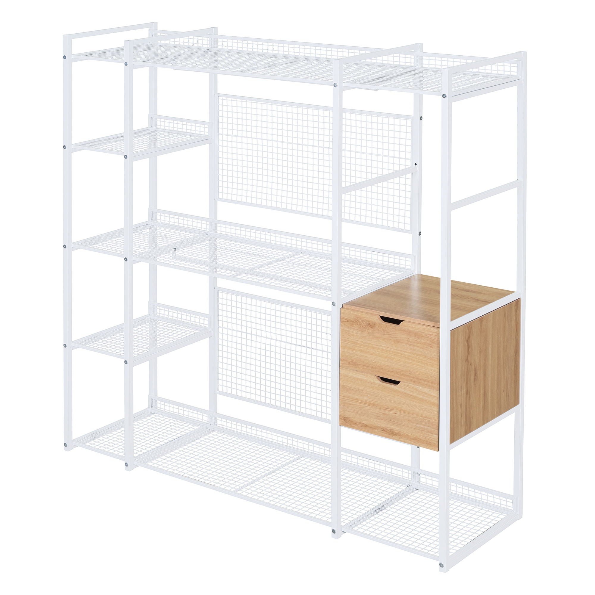 Open Style Wardrobe With Hanging Rails, Shelves And Drawers