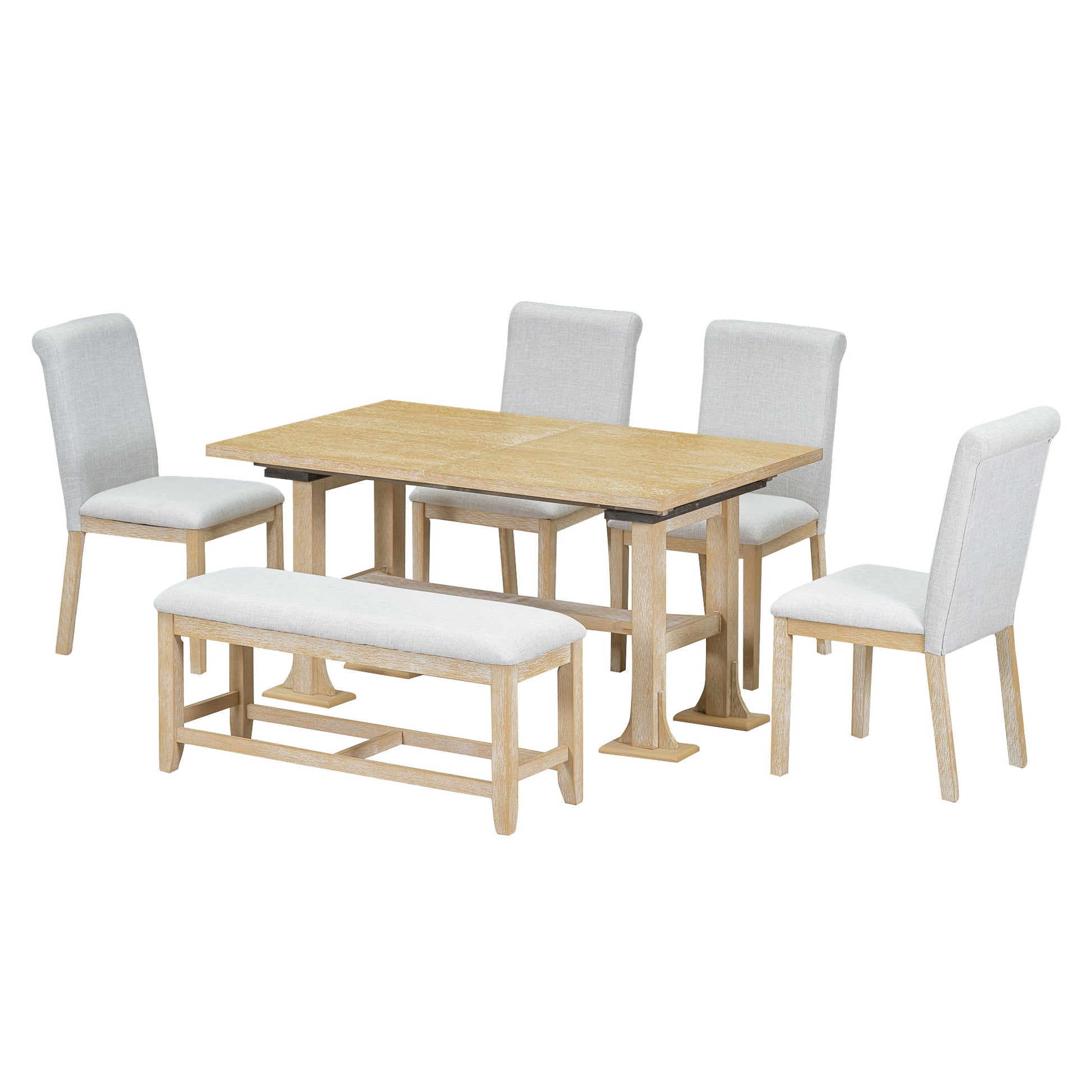 Topmax - 6 Piece Farmhouse Extendable Dining Table Set Trestle Kitchen Table Set With Removable Leaf And Upholstered Dining Chair And Bench For Dining Room - Best Buy Furniture