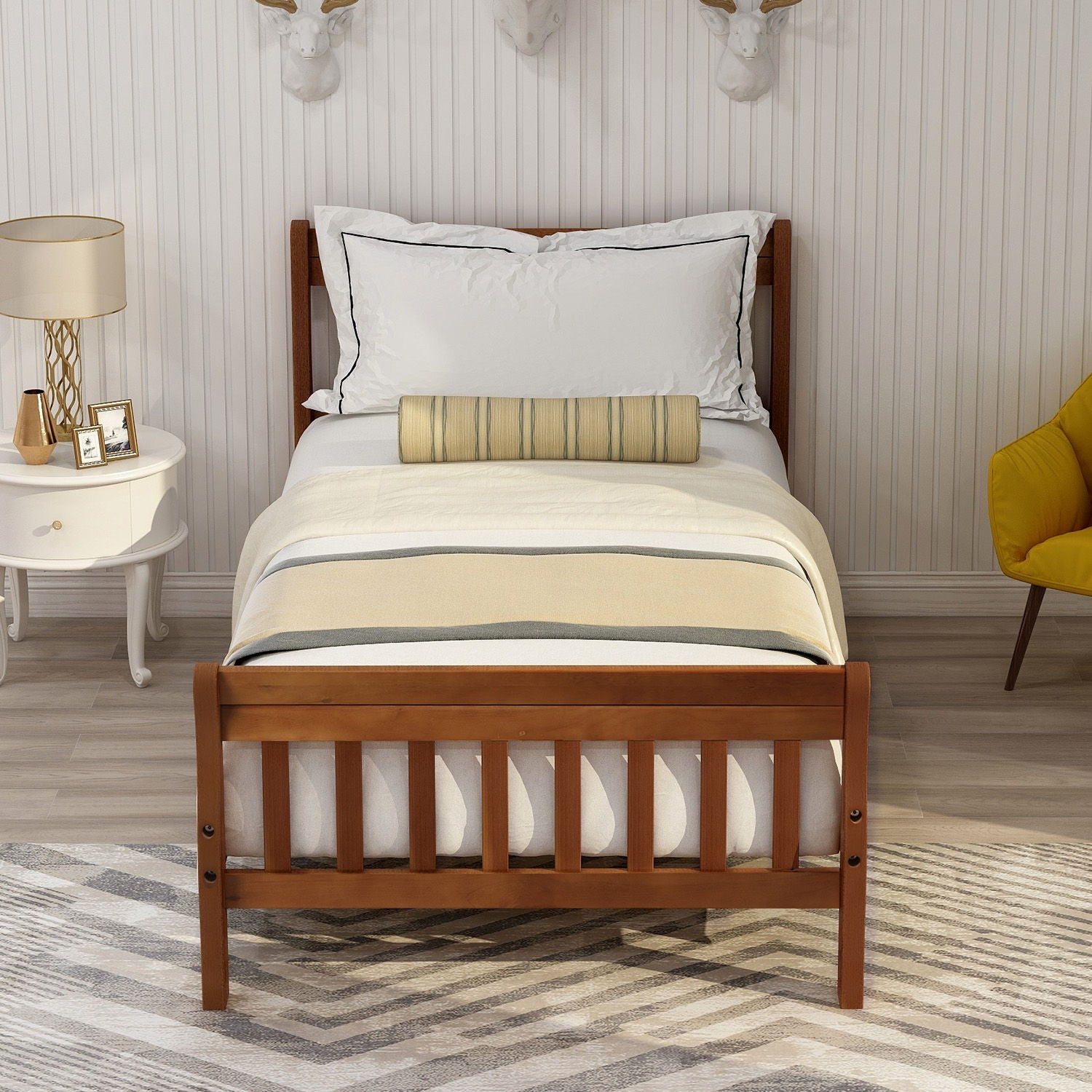 Platform Bed, Mattress Foundation Sleigh Bed With Headboard, Footboard, Slat Support