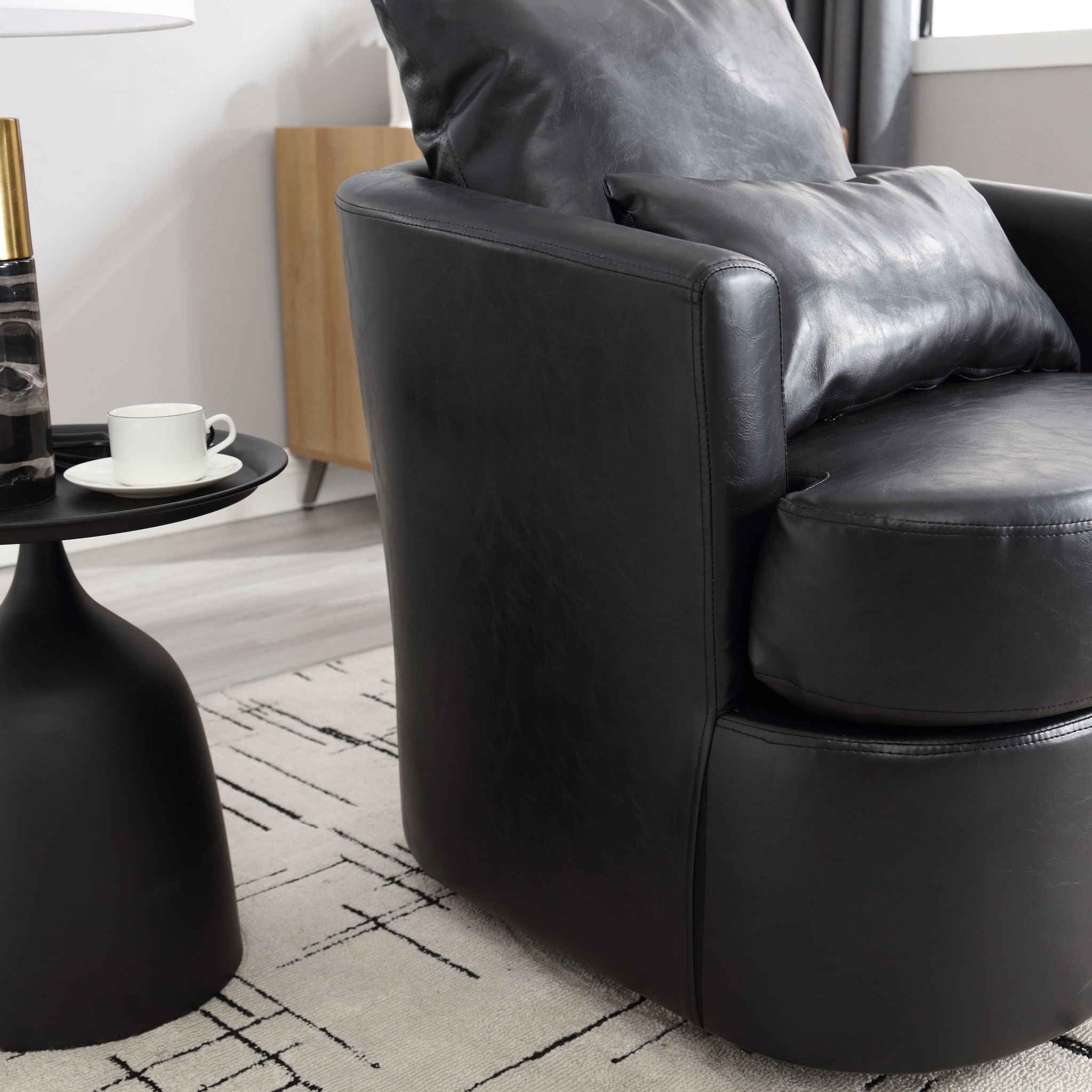 Modern Barrel Comfy Round Accent Sofa Chair, 360 Degree Swivel