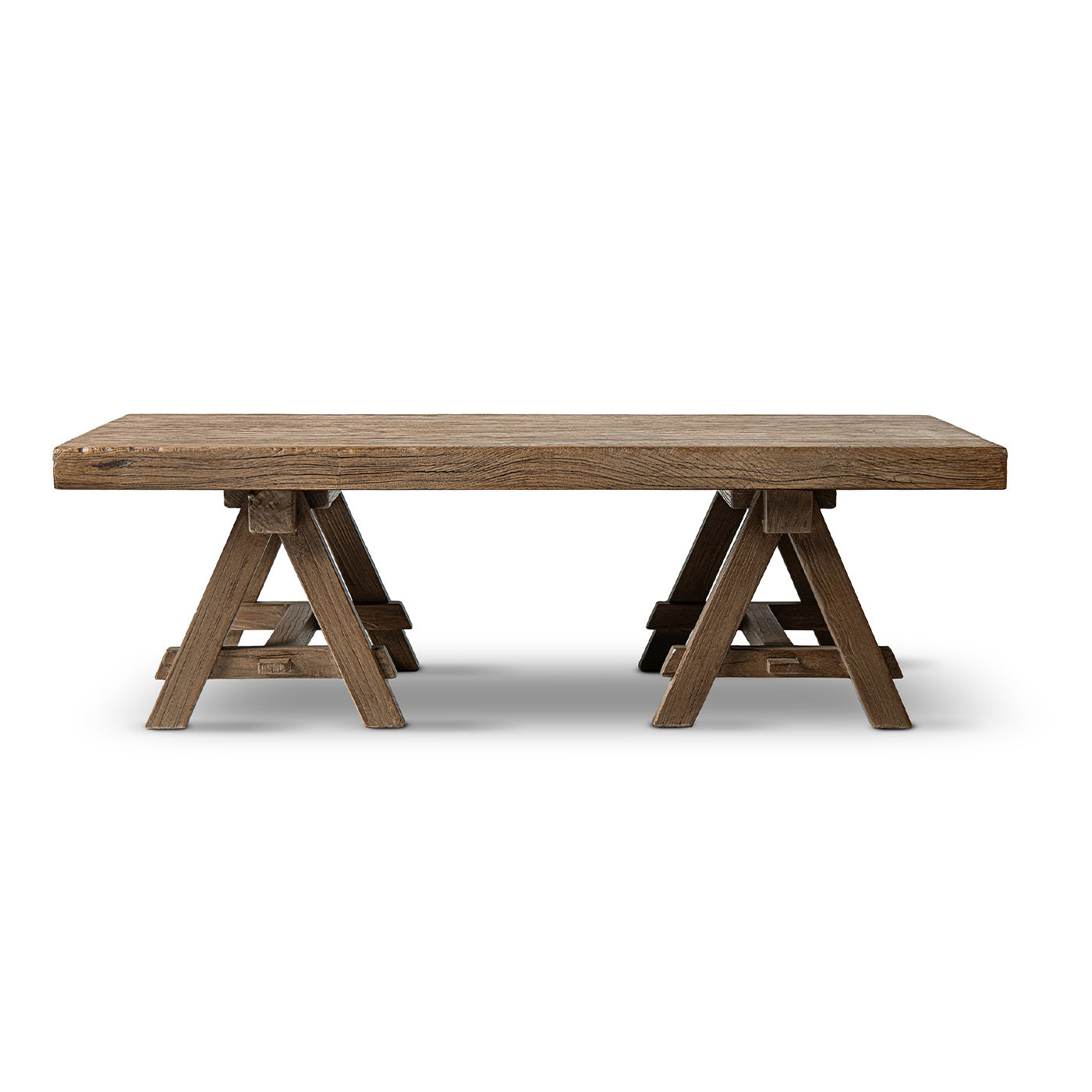 Hawthorne 48' Solid Reclaimed Elm Rectangular Trestle Coffee Table, Heritage Medium-Dark Brown
