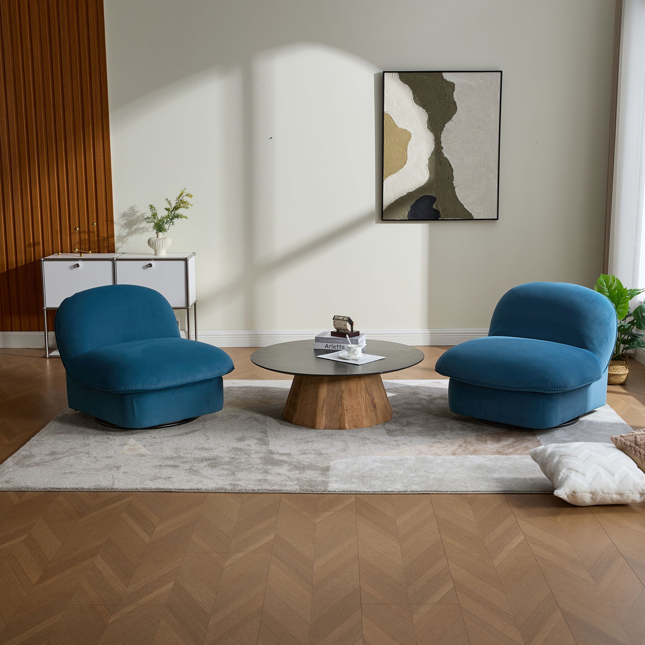 Pumpkin Shaped Swivel Accent Chair, 360 Degree Rotation For Living Room