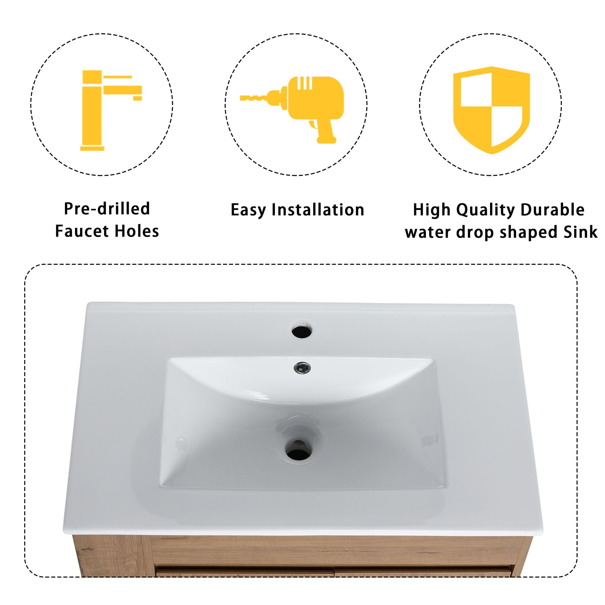 Modern Wall Mounted Bathroom Vanity With Sink And Storage Rack Soft Close Doors Plywood - Imitative Oak
