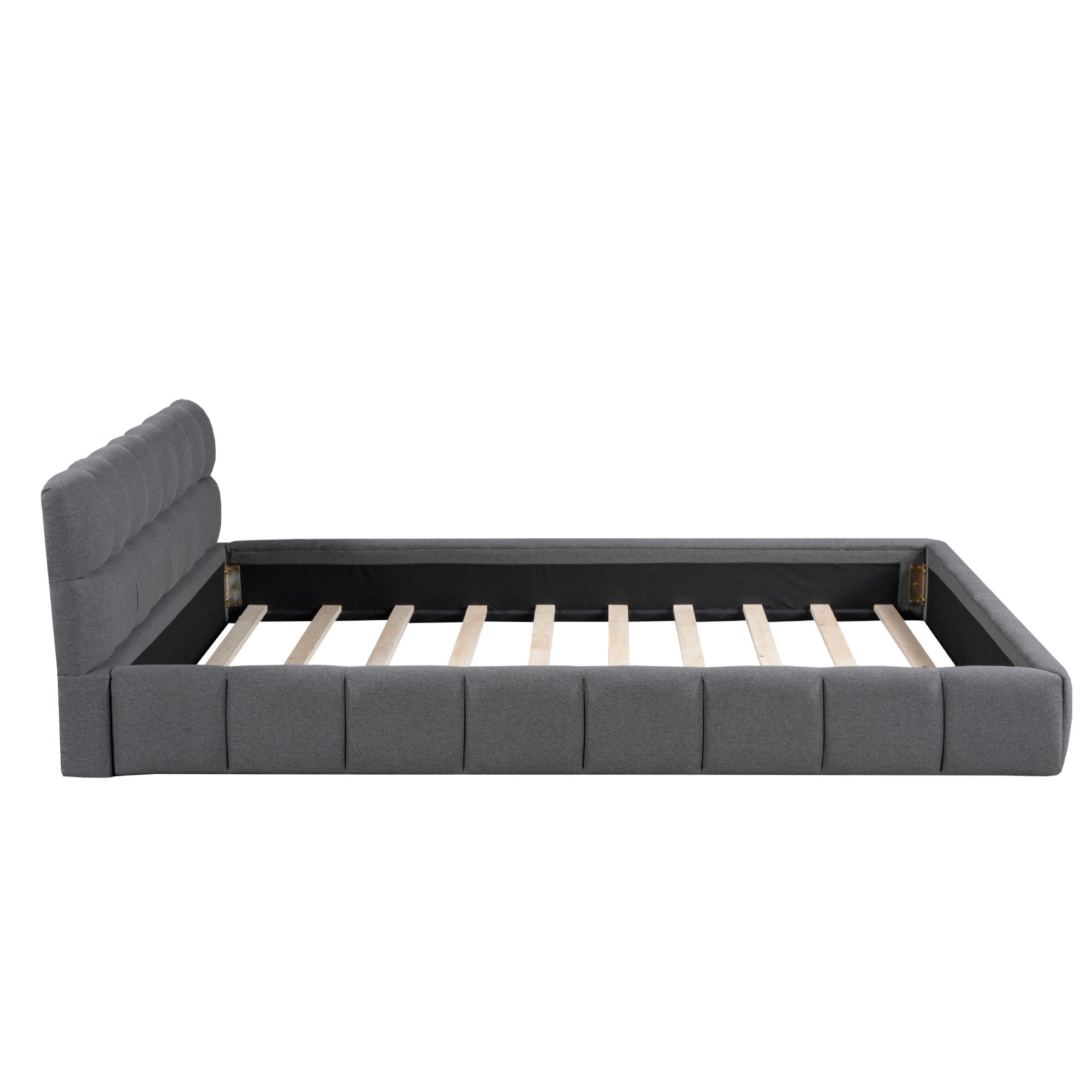 Upholstered Platform Bed With Thick, Grounded Bed With Solid Frame