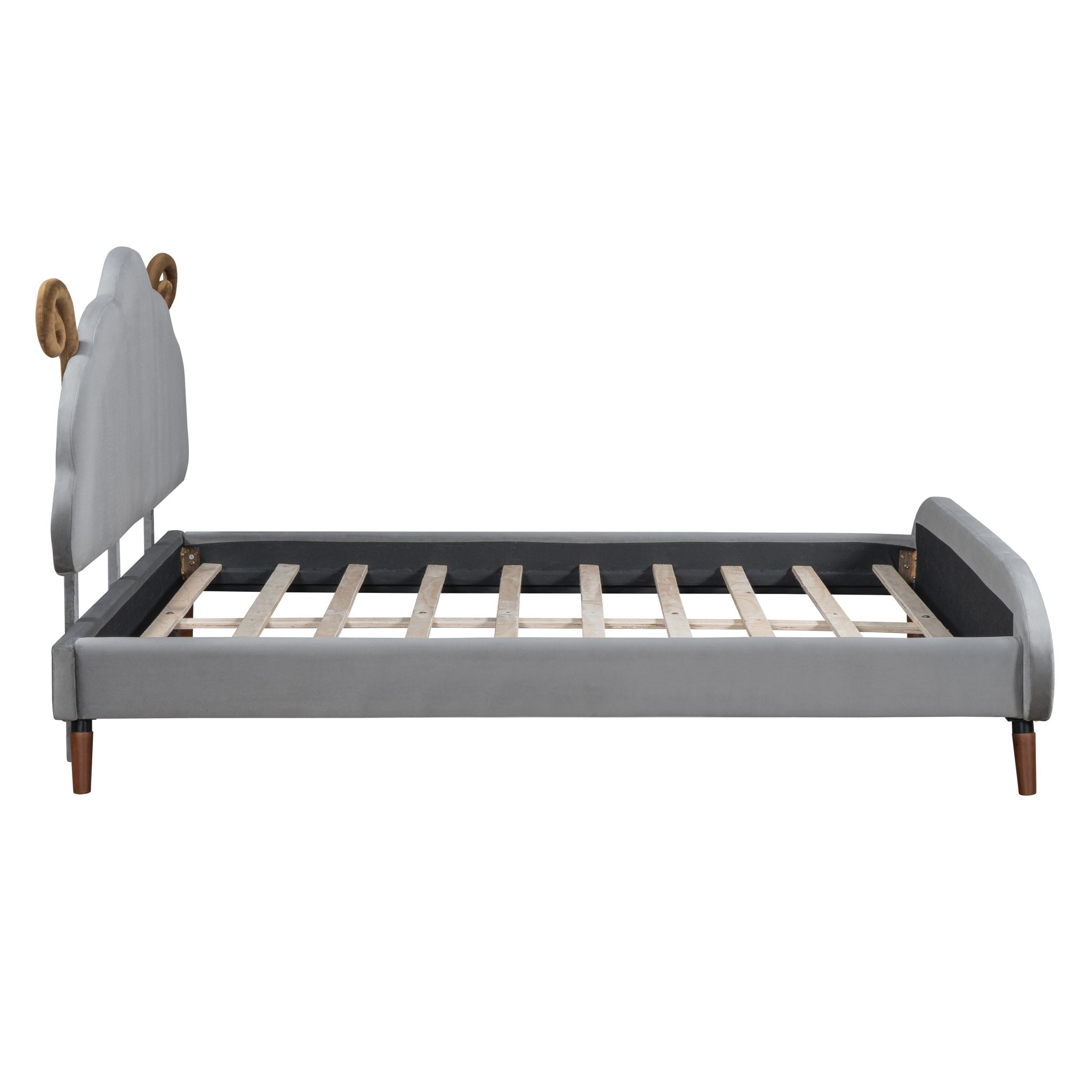 Upholstered Platform Bed With Sheep Shaped Headboard