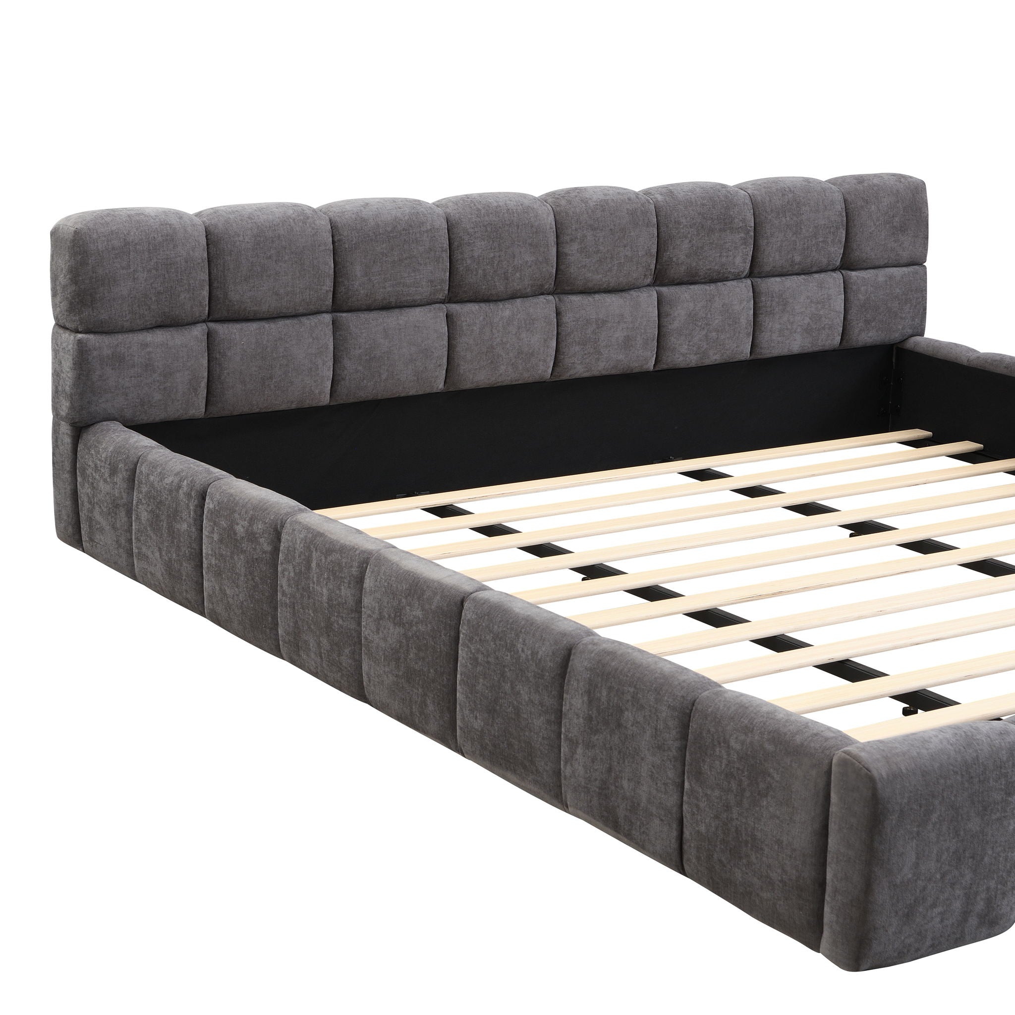 Elegant Upholstered Bed With Checkerboard Design