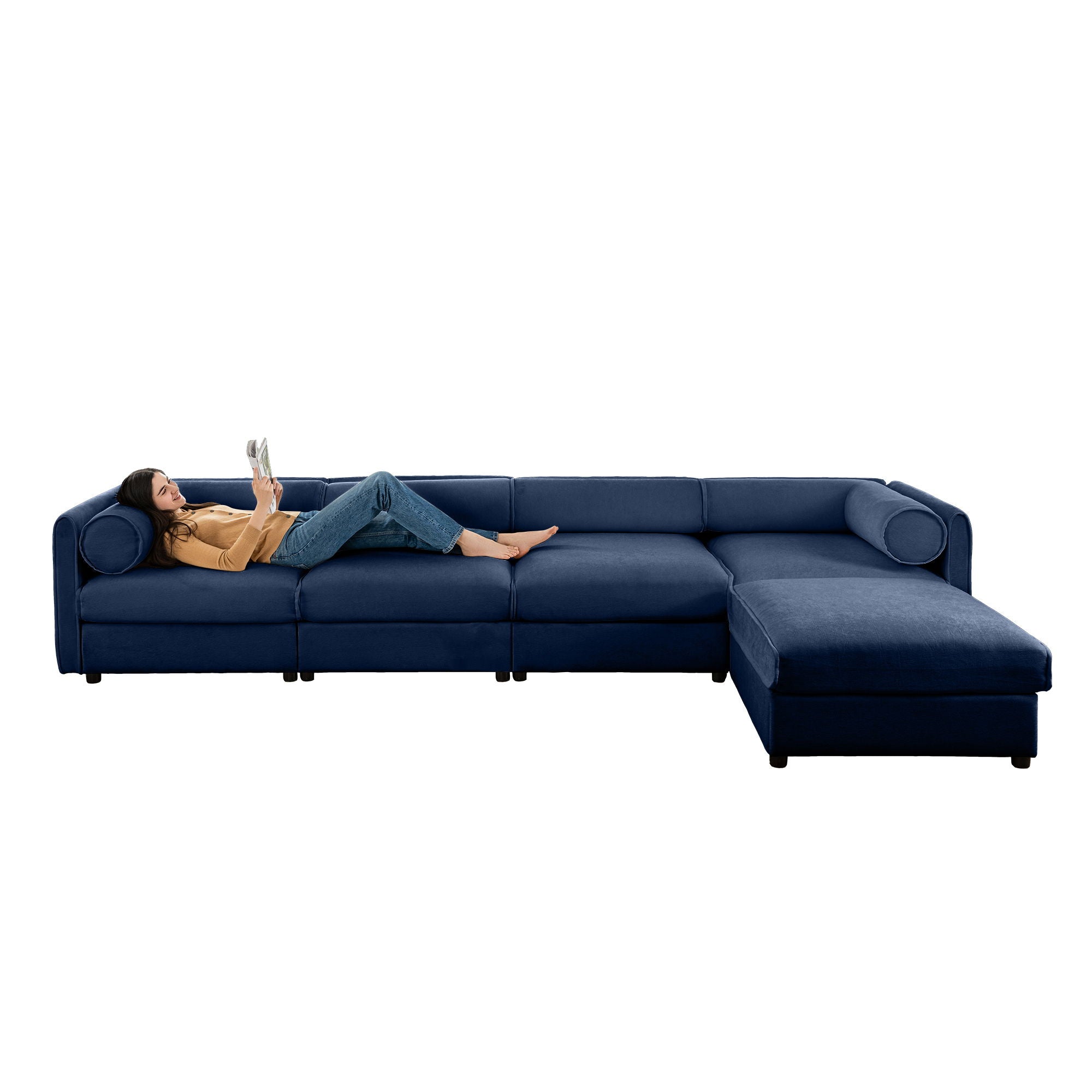 Contemporary Elegant White Chenille Sofa With Storage And Ottoman