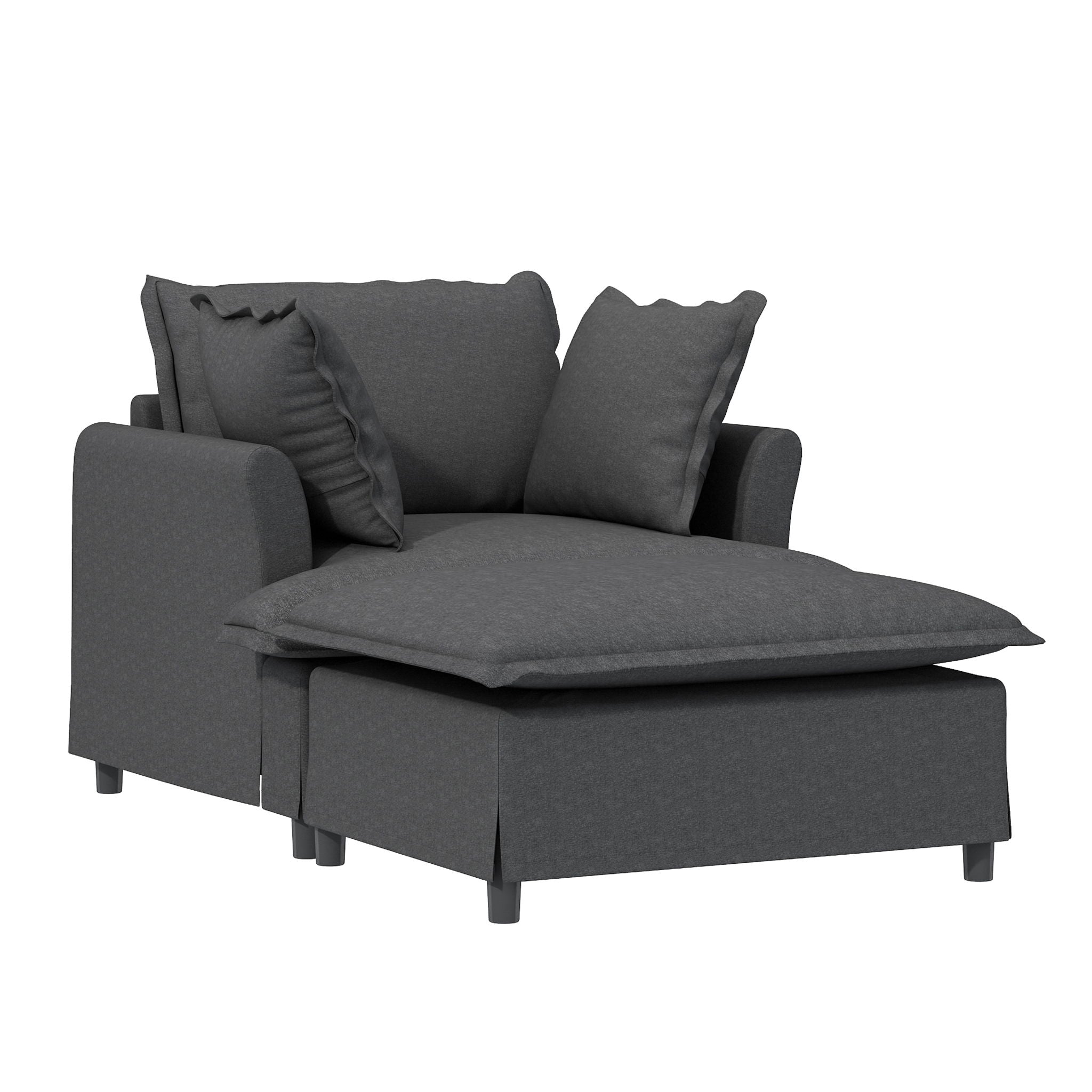 Oversized Chaise Lounge Indoor Single Sofa Bed With Wide Seat, Upholstered Lazy Sleeper Armchair With Movable Ottoman Reading Couch Set