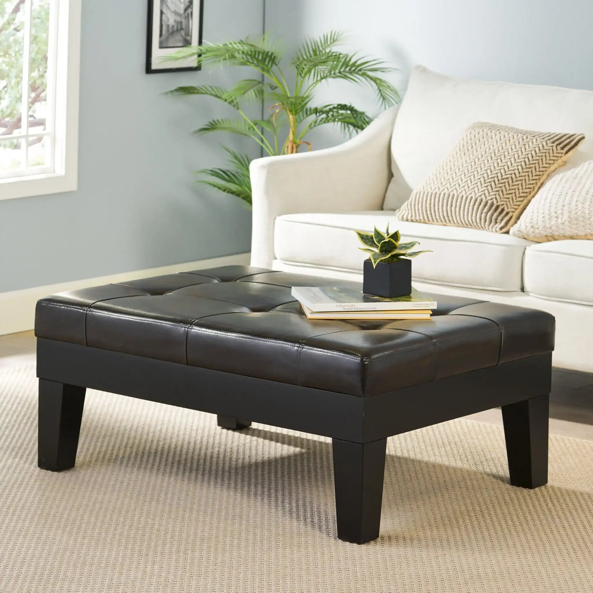 Chatham - Ottoman With Drawer Leather Storage Solution - Dark Coffee