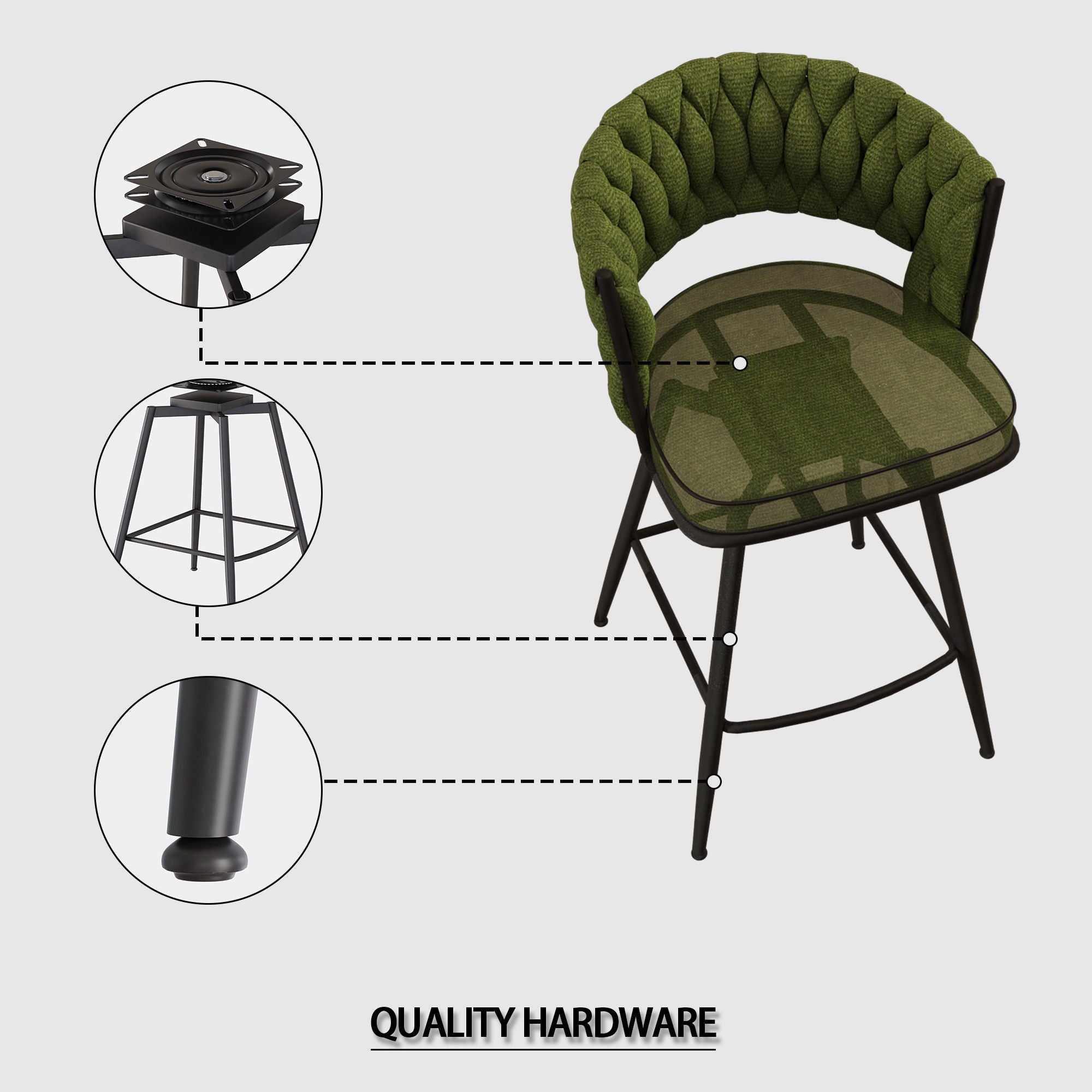 Bar Stool 360 Swivel With Back Footrest