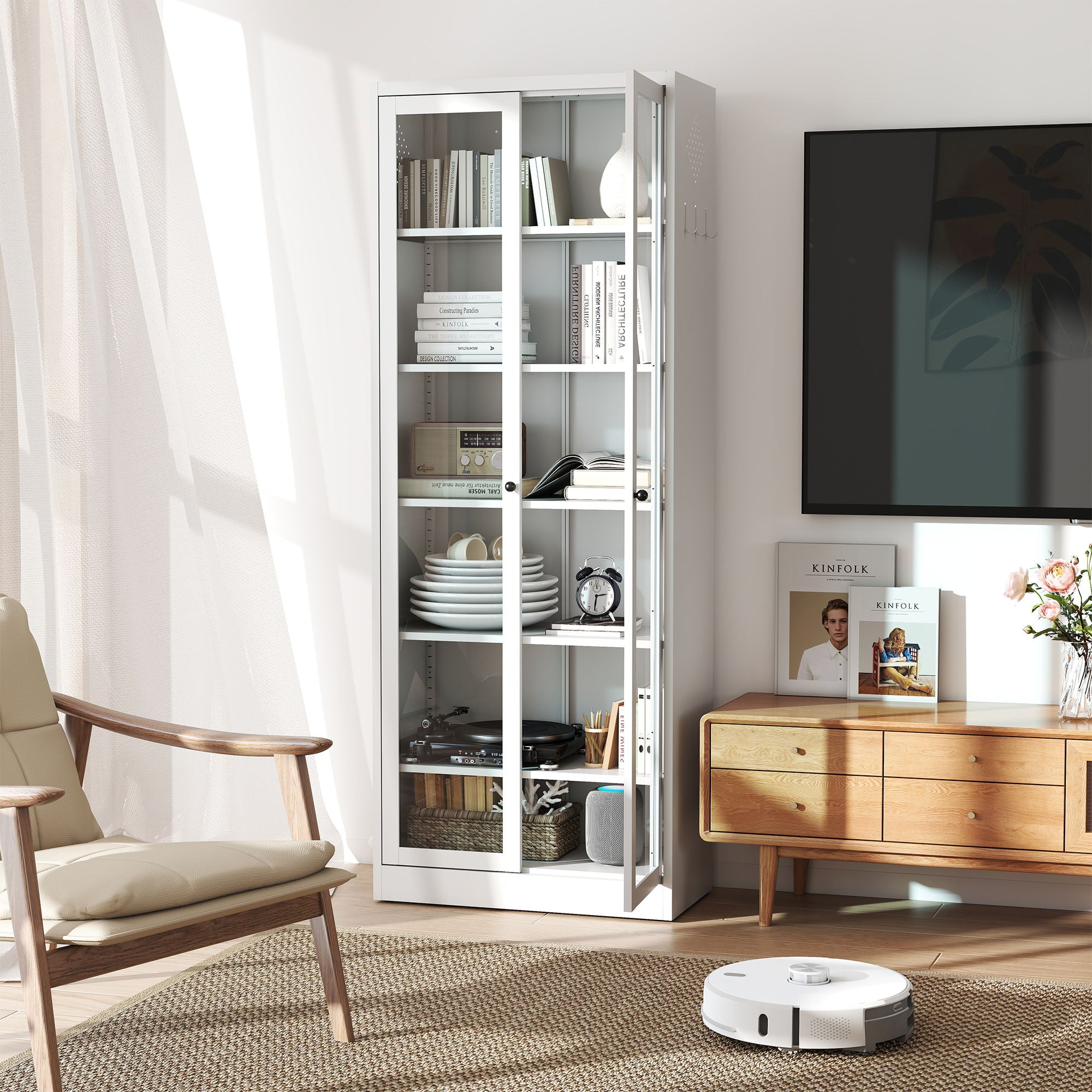 Kitchen Pantry Cabinet With 5 Adjustable Shelves, Freestanding Storage For Kitchen - White