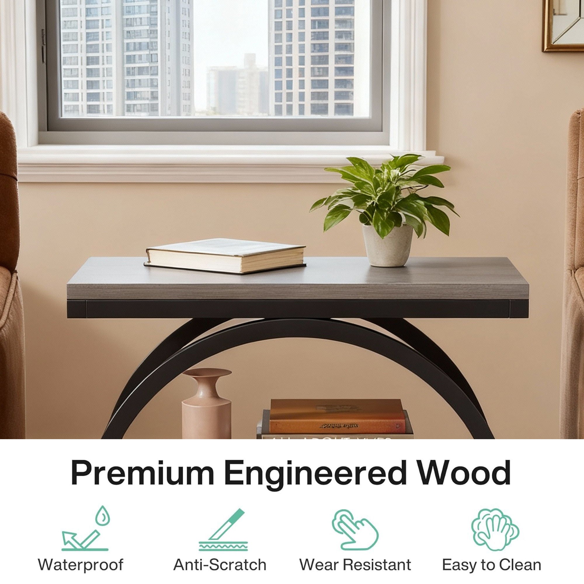 Industrial Narrow End Table With 3 Shelves