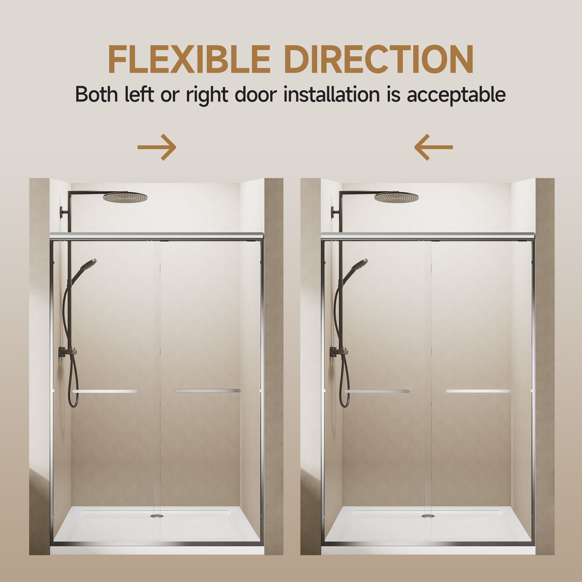 Aluminum Frame Double Double Soft Close Shower Door, Tempered Glass And Dual Stainless Steel Handles