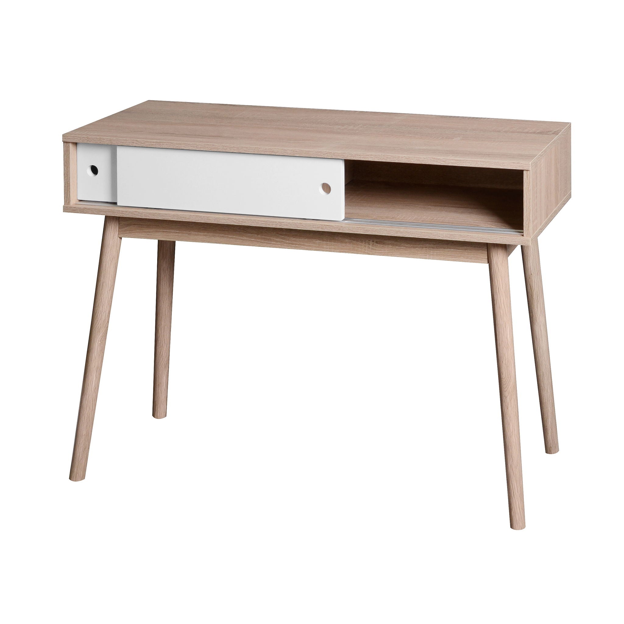 Rustic Entryway Console Table With Sliding White Doors And Wood Legs - Natural