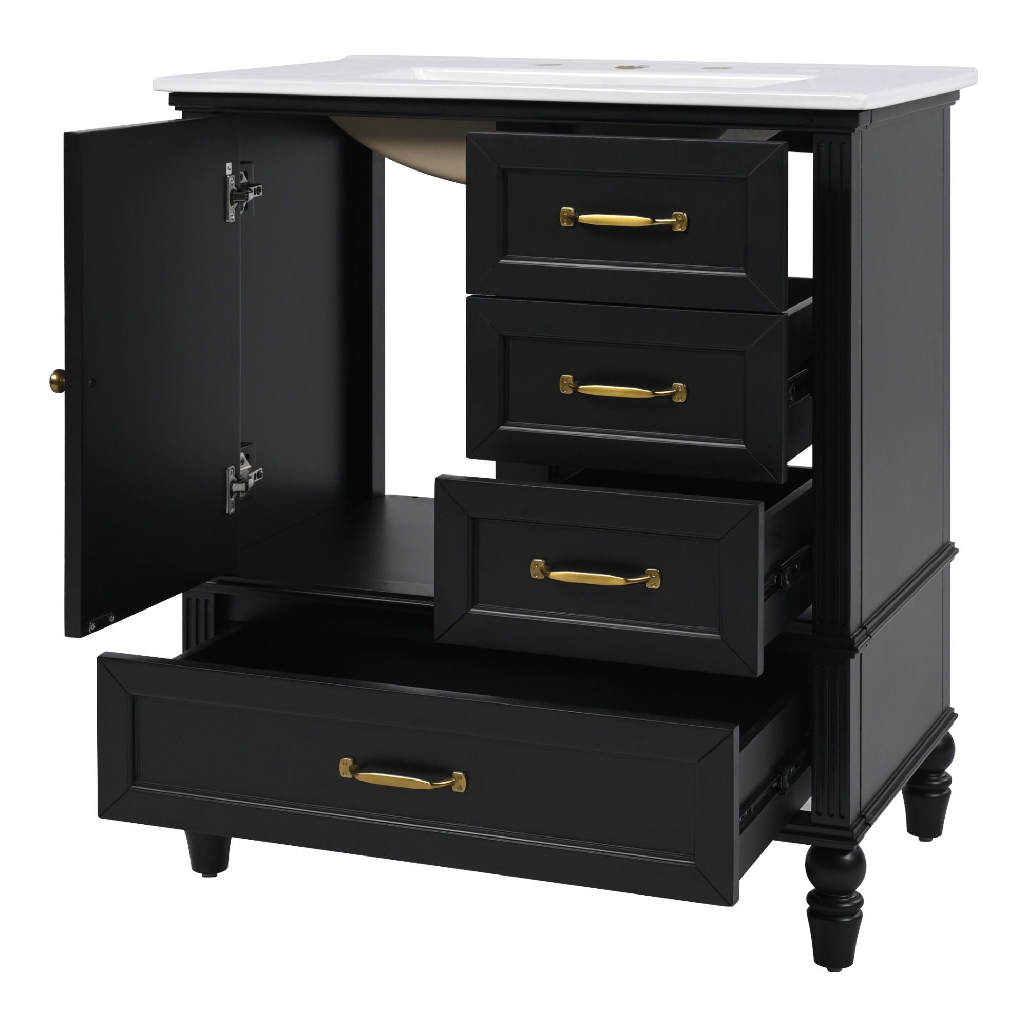 30" Bathroom Vanity With Sink, 3 Drawers, Adjustable Feet