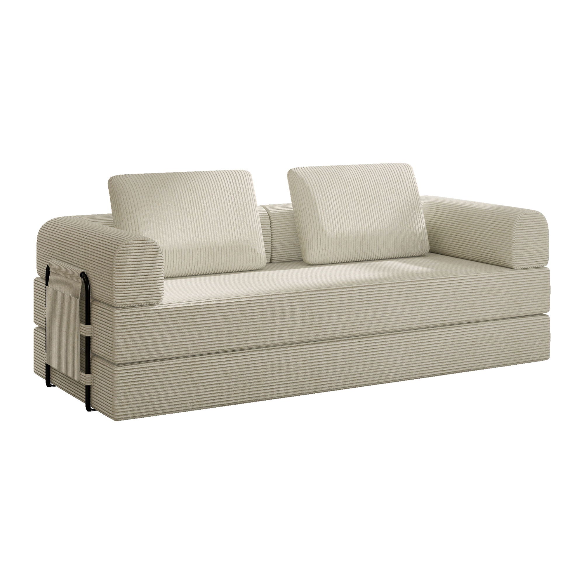 Convertible Sleeper Sofa Bed With Cylindrical Pillow, Fixed Shape Frame