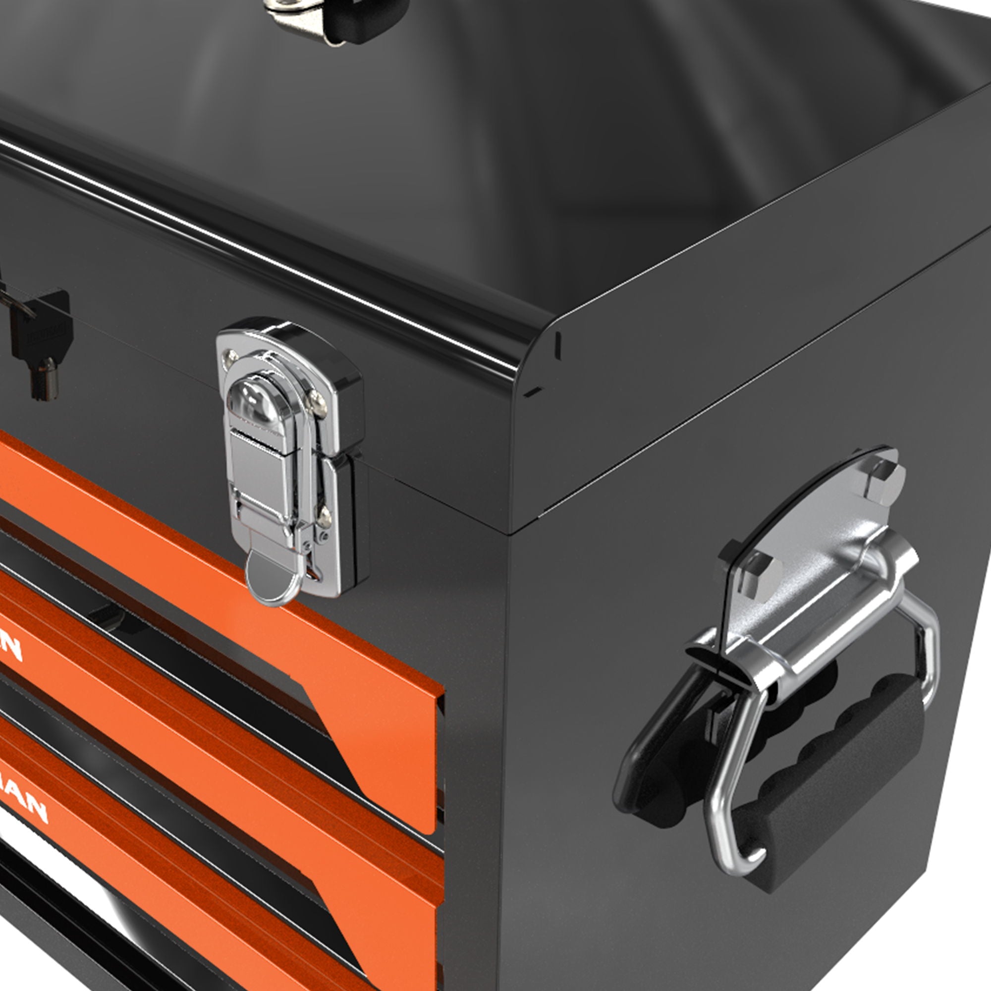 Portable 3 Drawer Steel Toolbox, 4 Layers Of Tools With Metal Latches, With Storage Tray And Carrying Handle