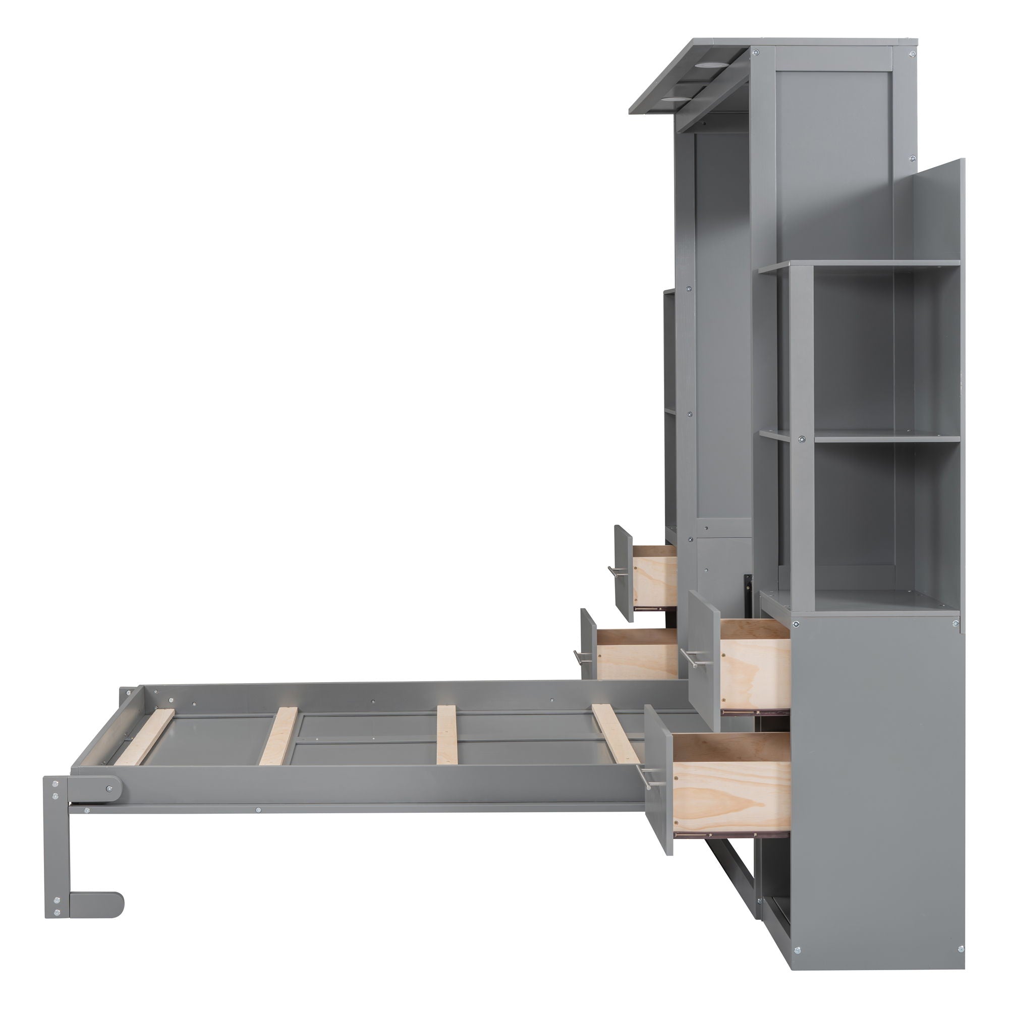 Murphy Wall Bed With LED Lights, Shelves And Drawers