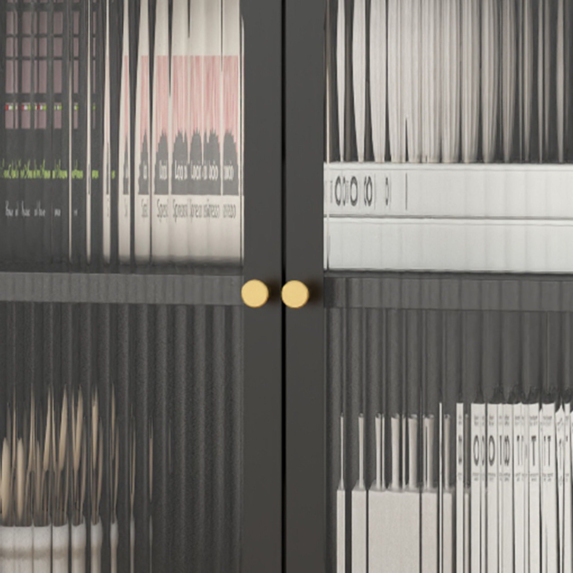 Modern Metal Sideboard Cabinet With 4 Glass Doors, Steel Kitchen Storage And Coffee Bar Cabinet - Black