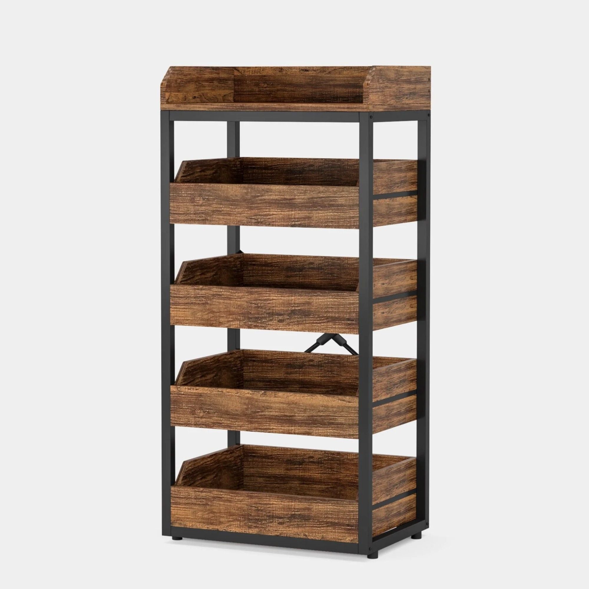 5 Tier Pull Out Fruit Vegetable & Snack Storage Rack - Brown / Black