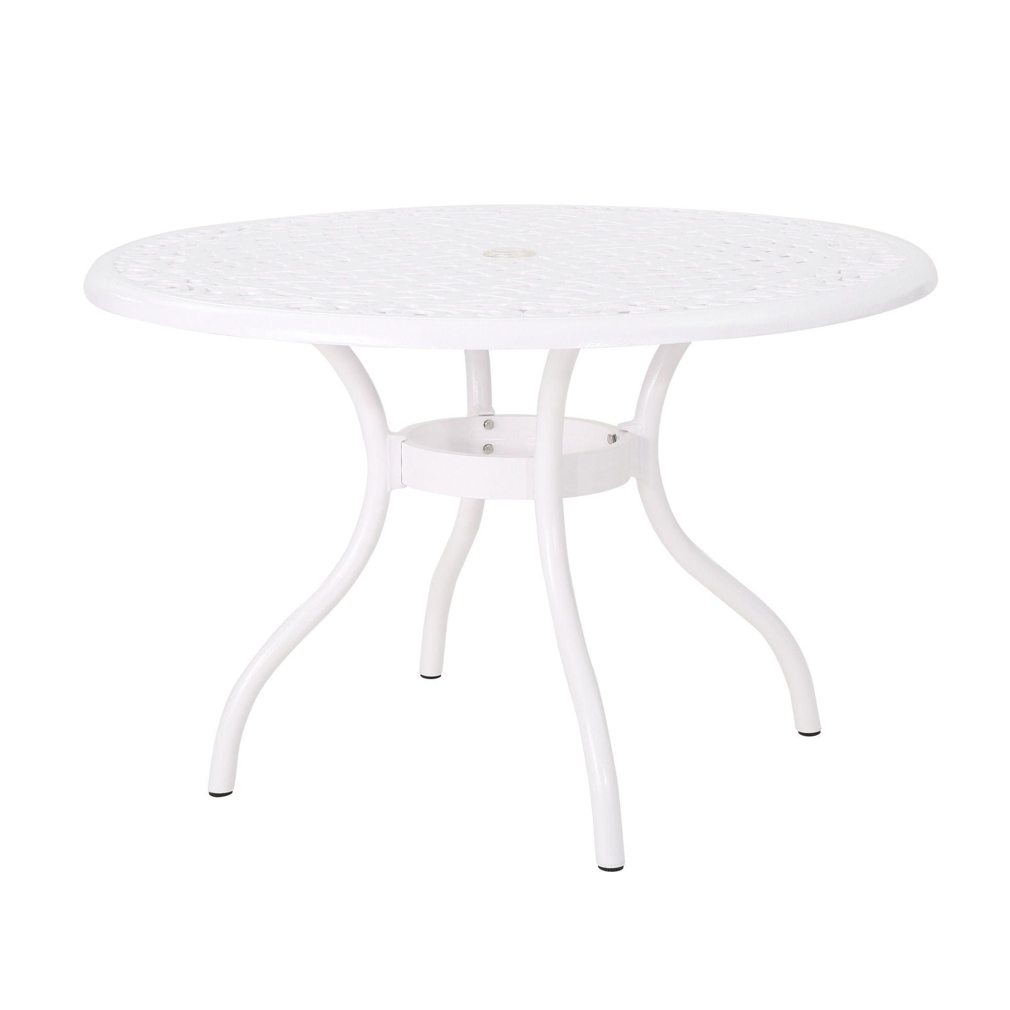 Tranquilius - Outdoor Round Dining Table With Lattice Tabletop, Umbrella Hole And Curved Legs - Best Buy Furniture