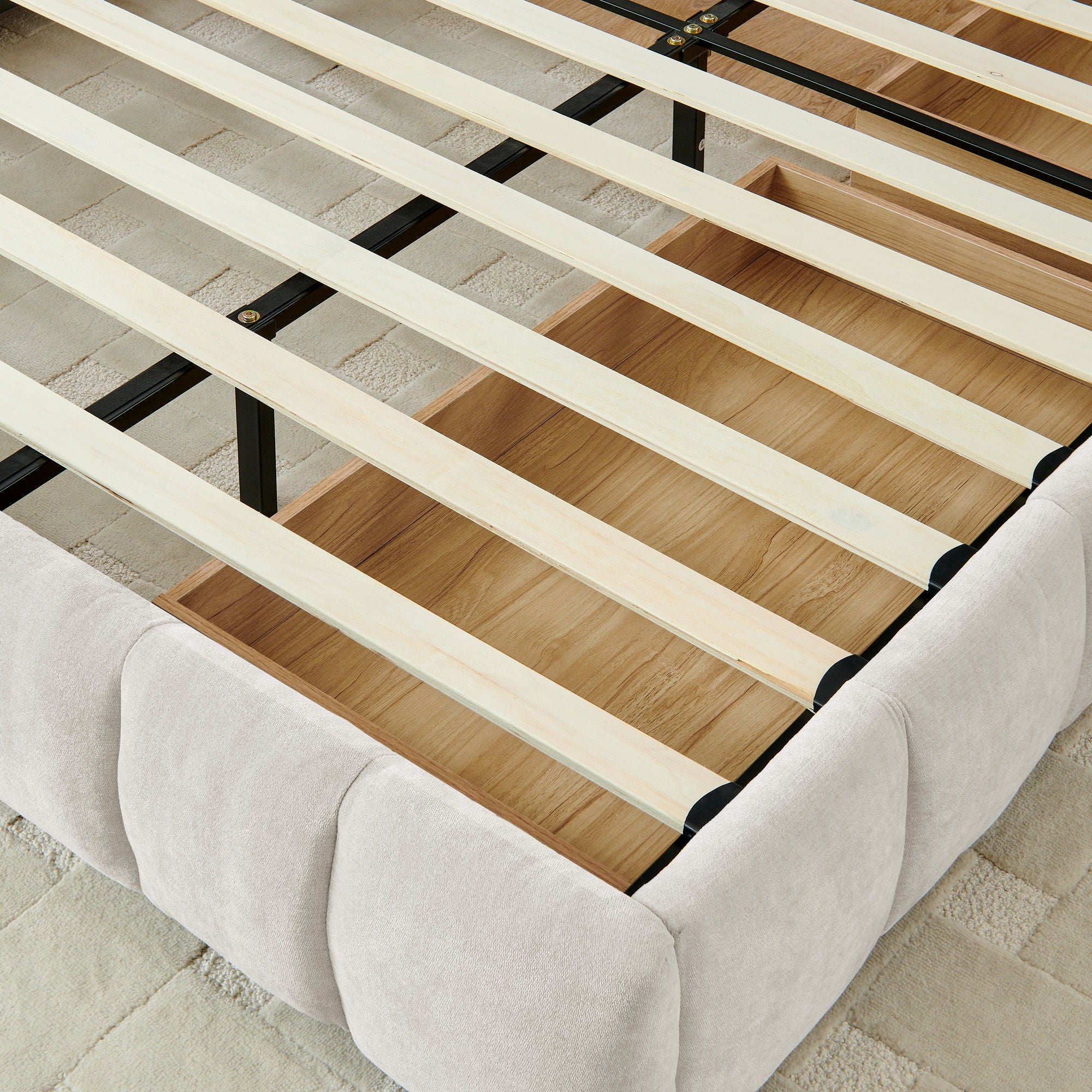 Modern Platform Bed Frame With Thick Chenille Fabric