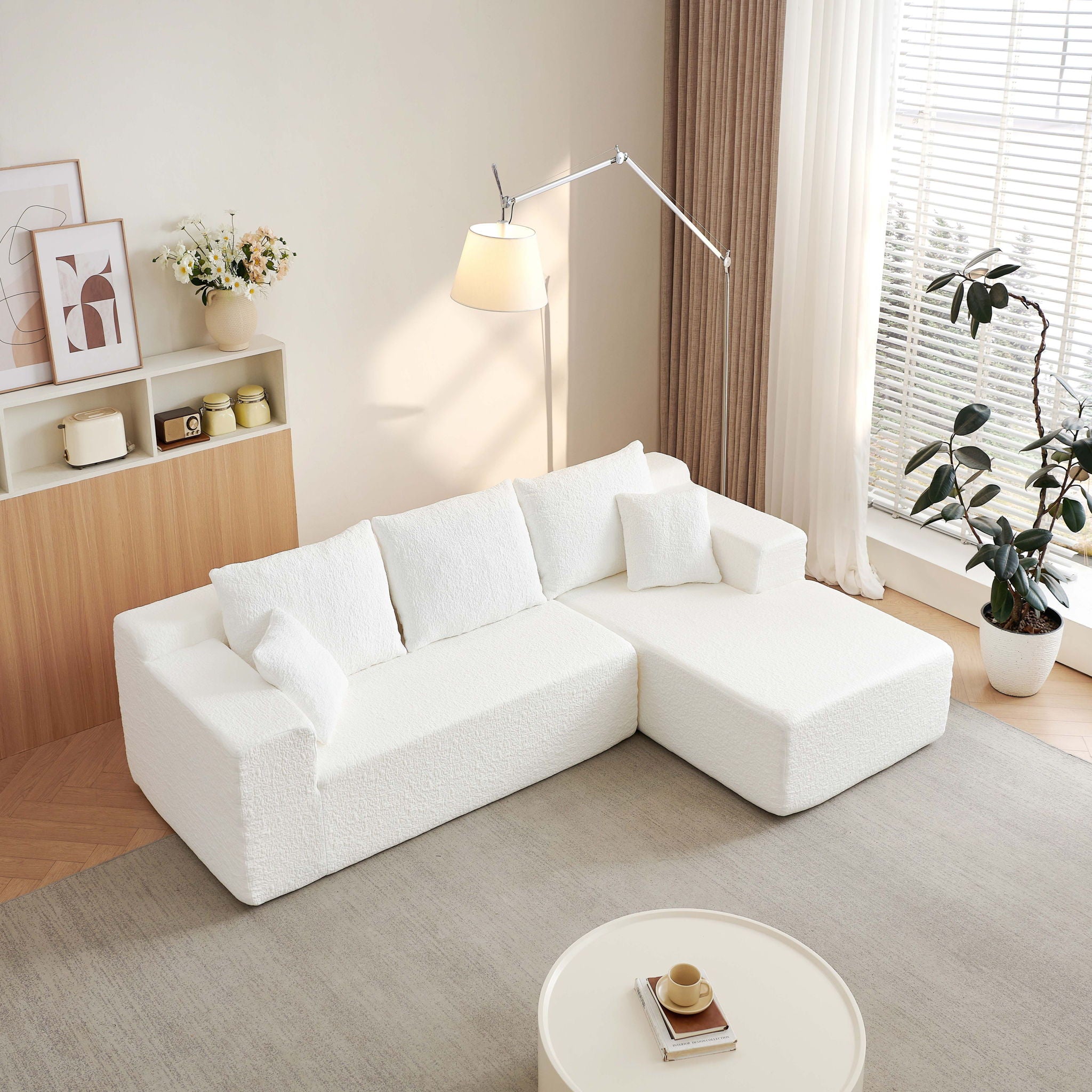 Cloud Sectional Couch With L Shape Chaise, Deep Seat - White